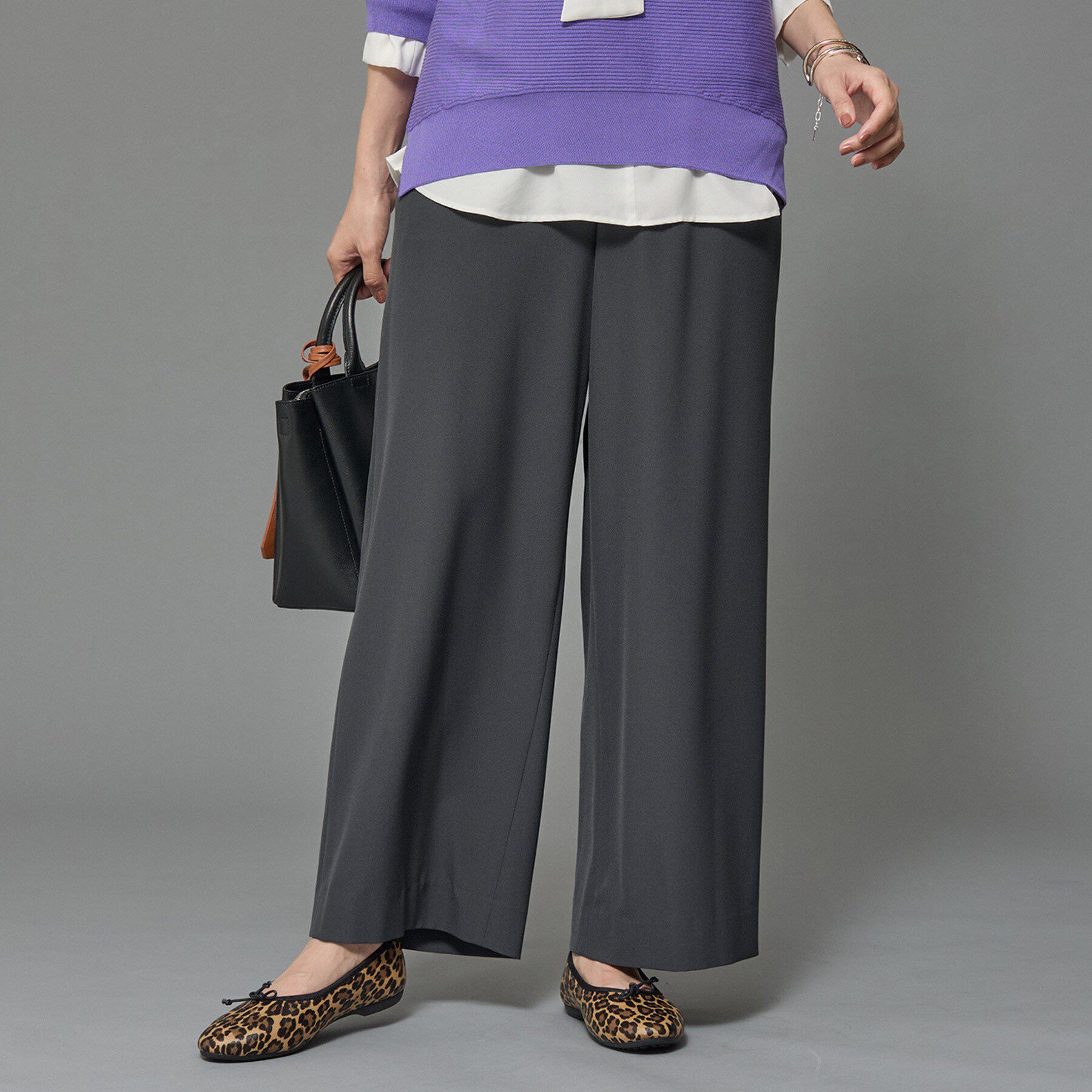 INDIVI「【UVケア／SETUP可能】エアリージョーゼット ワイドパンツ」|その他|チャコールグレー(0