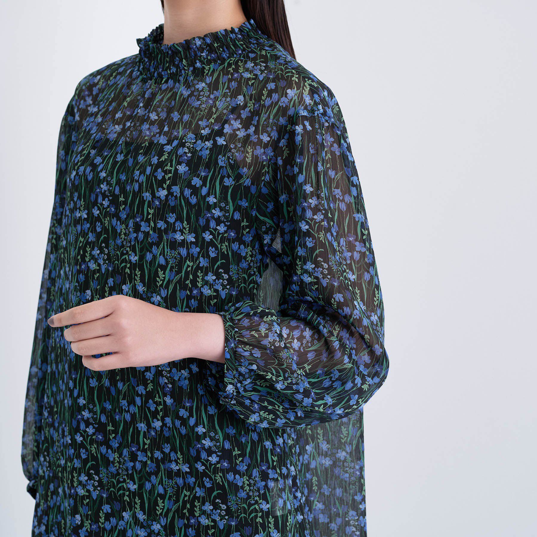 INDIVI「【秋映え柄/セットアップ可能】フラワーシフォンブラウス」|シャツ・ブラウス|