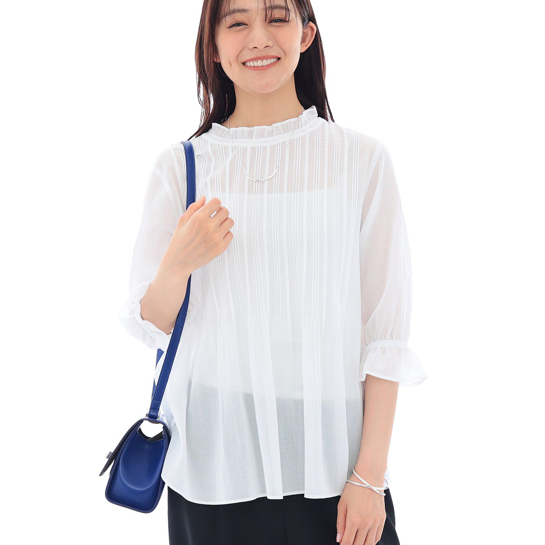 INDIVI「【洗える/コットン】ピンタックシアーブラウス」|シャツ・ブラウス|ホワイト(001)