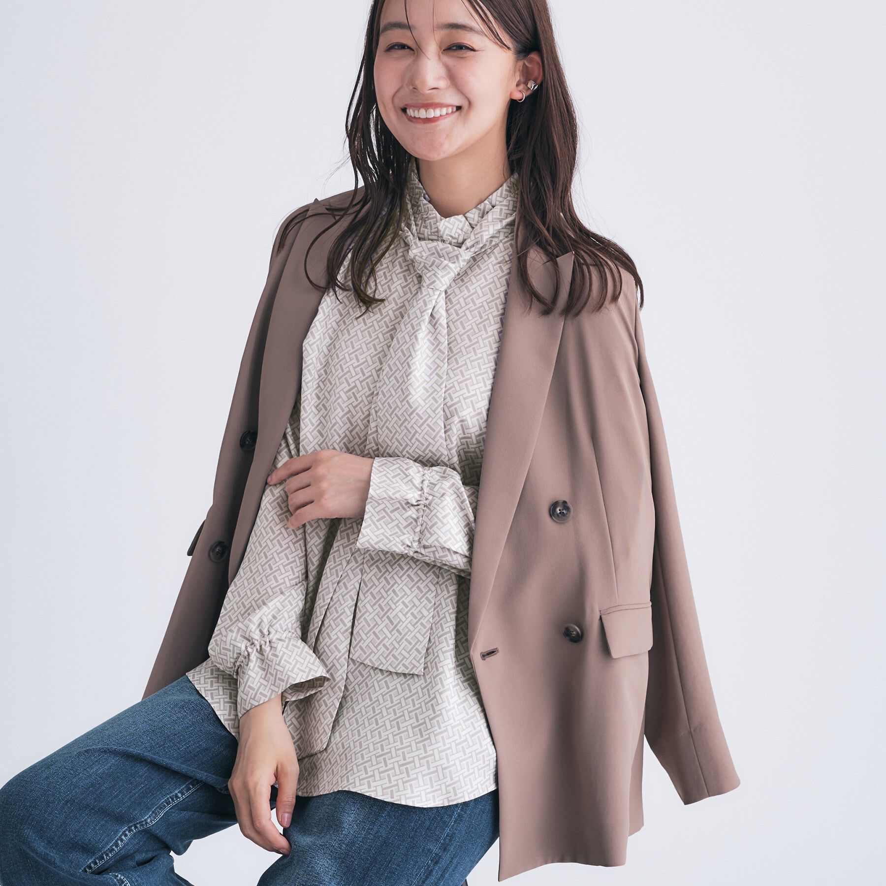 INDIVI「ジオメプリントボウタイブラウス」|シャツ・ブラウス|