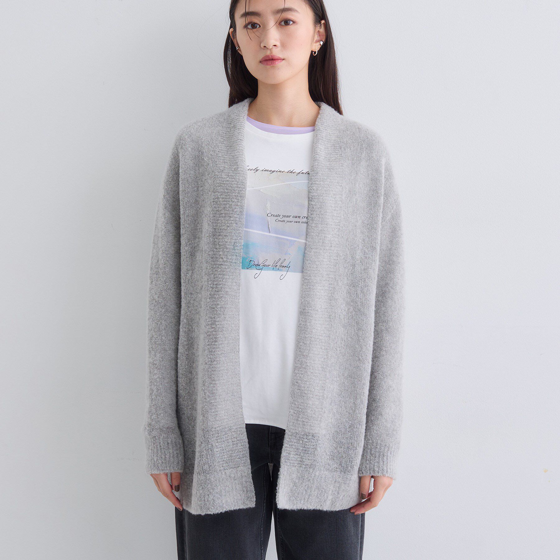 INDIVI「【エアリー素材】ブークレ着流しニットカーディガン」|カーディガン|