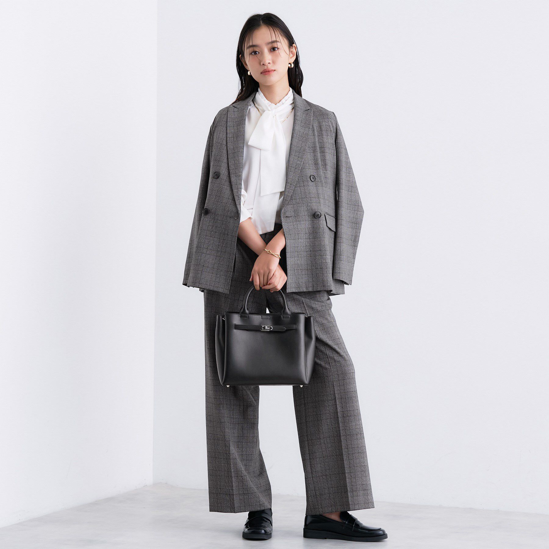 INDIVI「【洗える／オンオフ】チェック柄ダブルジャケット」|テーラードジャケット|