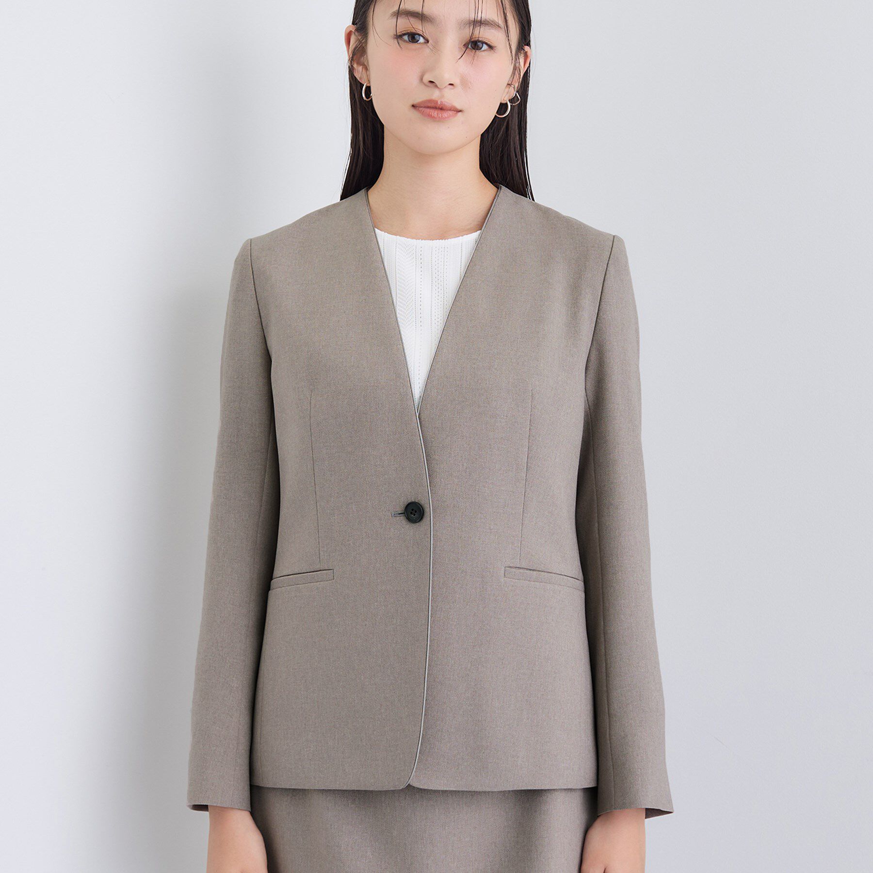 INDIVI「【洗える／通勤／スーツ】メランジストレッチ ノーカラージャケット」|スーツ|