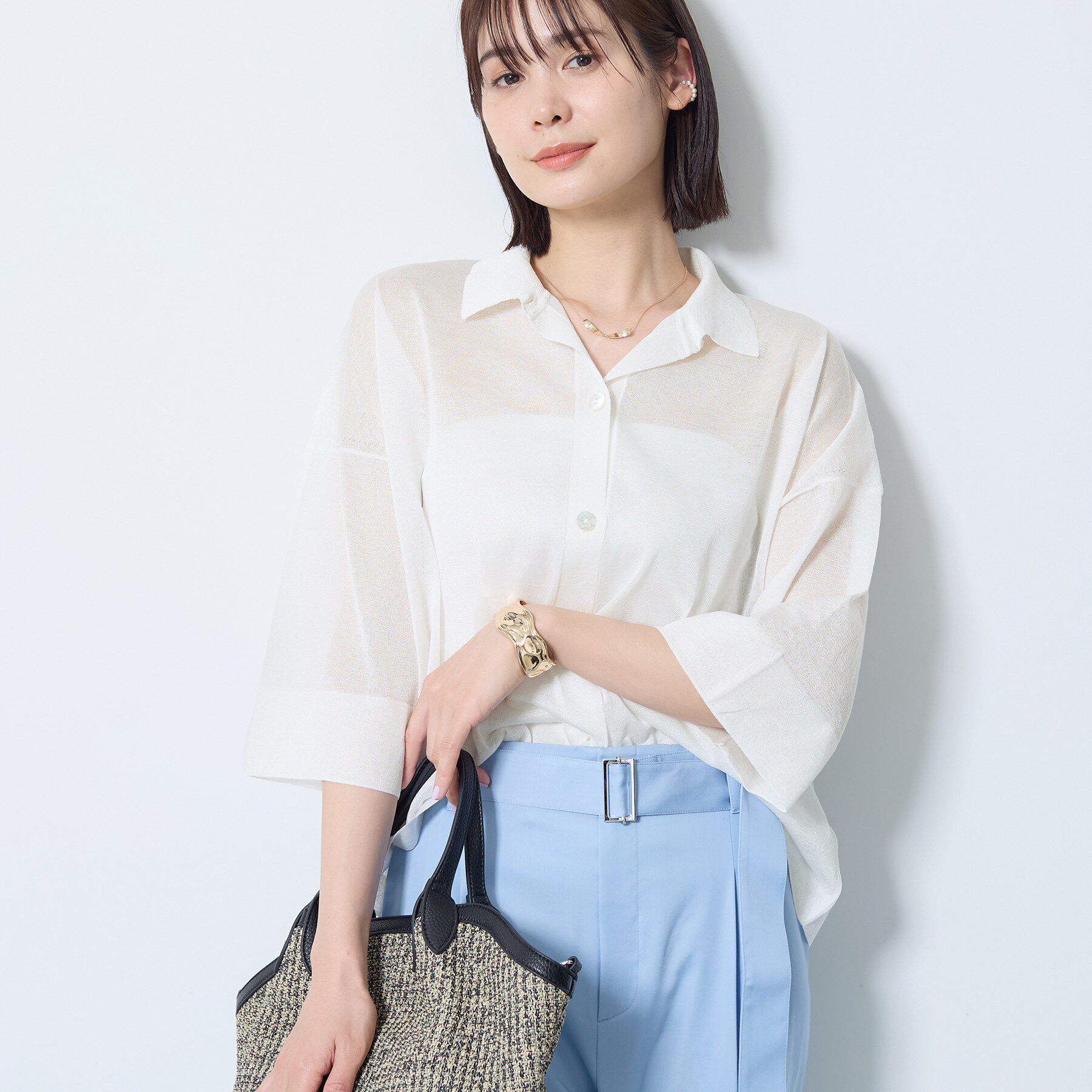 INDIVI「【洗える／シアー】衿付きシャツライクニットカーディガン」|カーディガン|