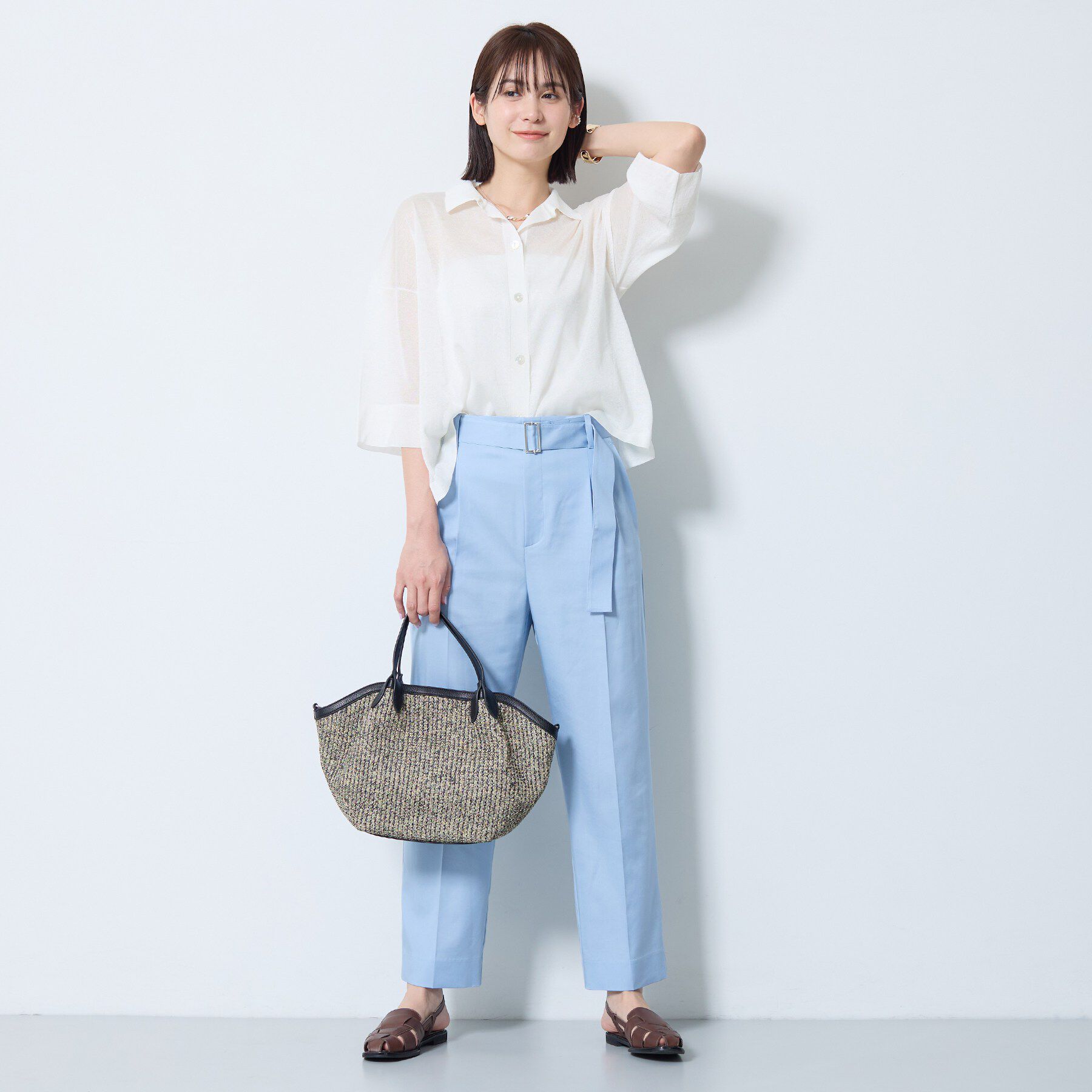 INDIVI「【洗える／シアー】衿付きシャツライクニットカーディガン」|カーディガン|