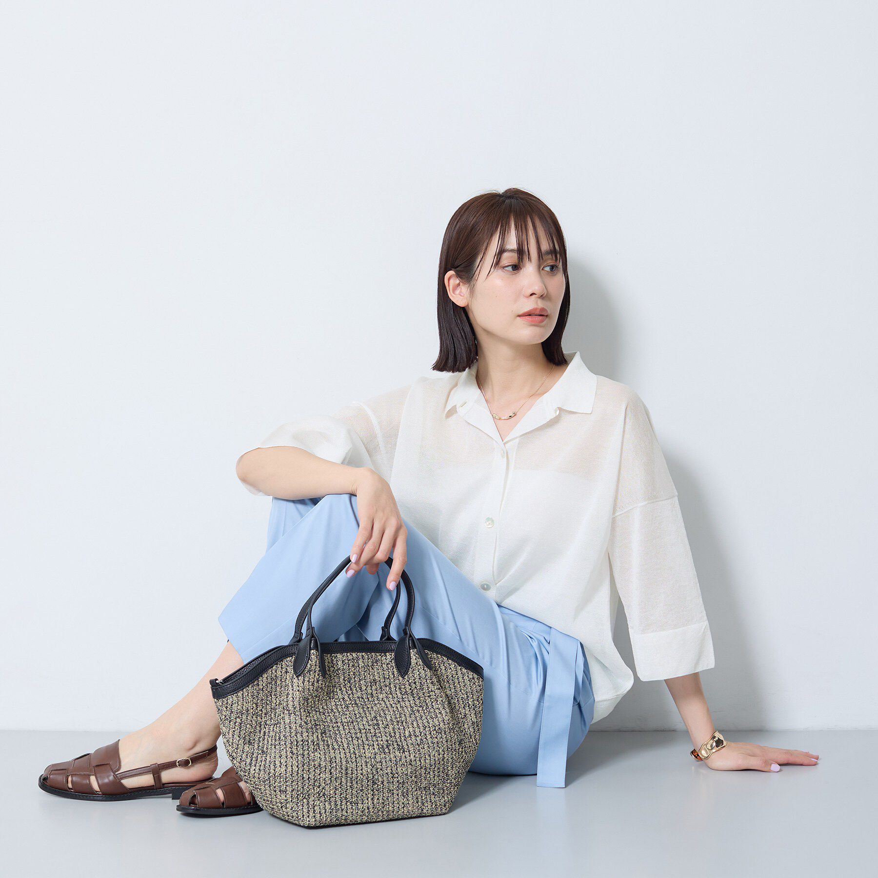 INDIVI「【洗える／シアー】衿付きシャツライクニットカーディガン」|カーディガン|