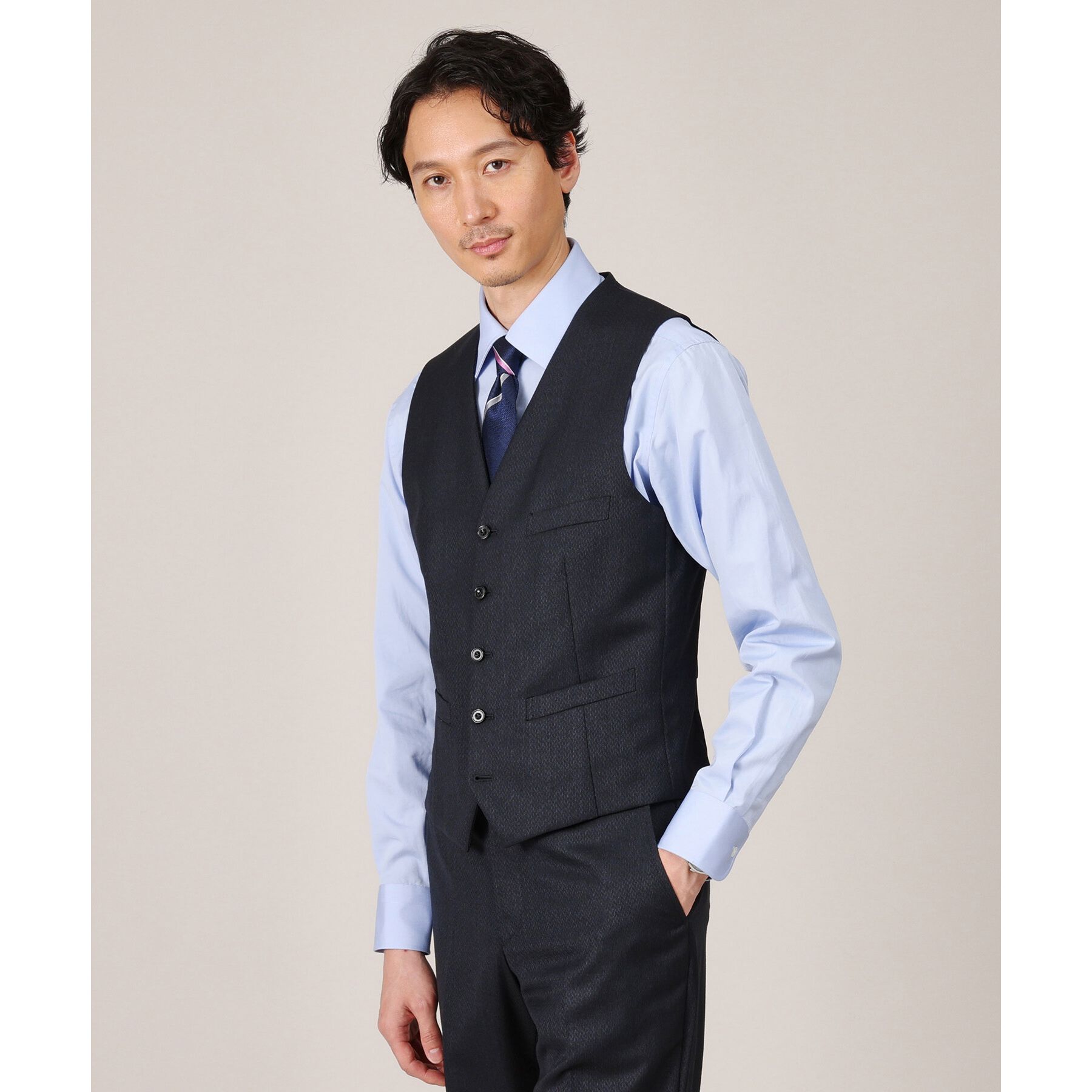 TAKEO KIKUCHI「【Made in JAPAN】矢絣（やがすり）ベスト／ スリーピース対応」|スーツ|ネイビー(093)