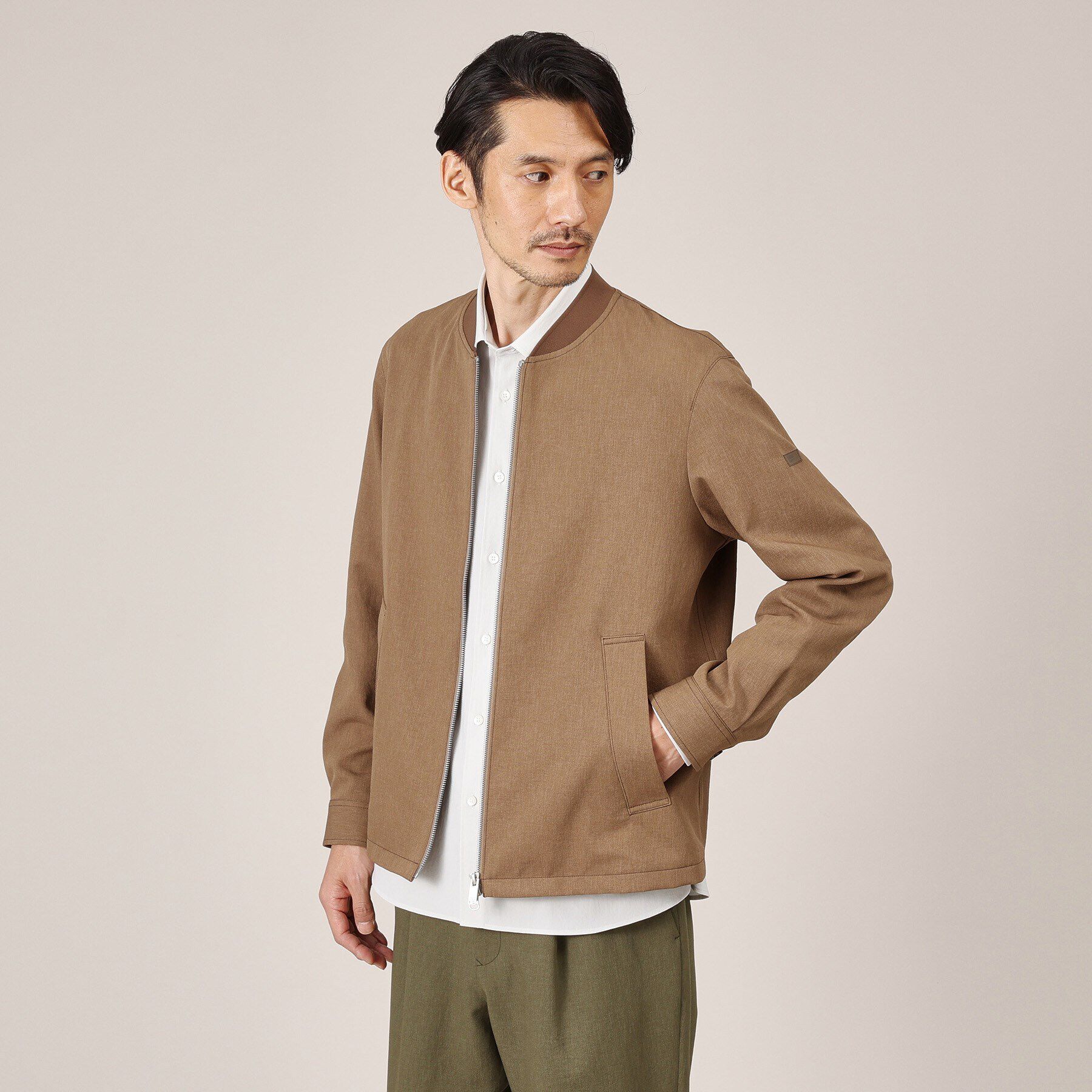 TAKEO KIKUCHI「【多機能/軽羽織】リネンライクカルゼ リブブルゾン」|ブルゾン・スタジャン|トープ(054)