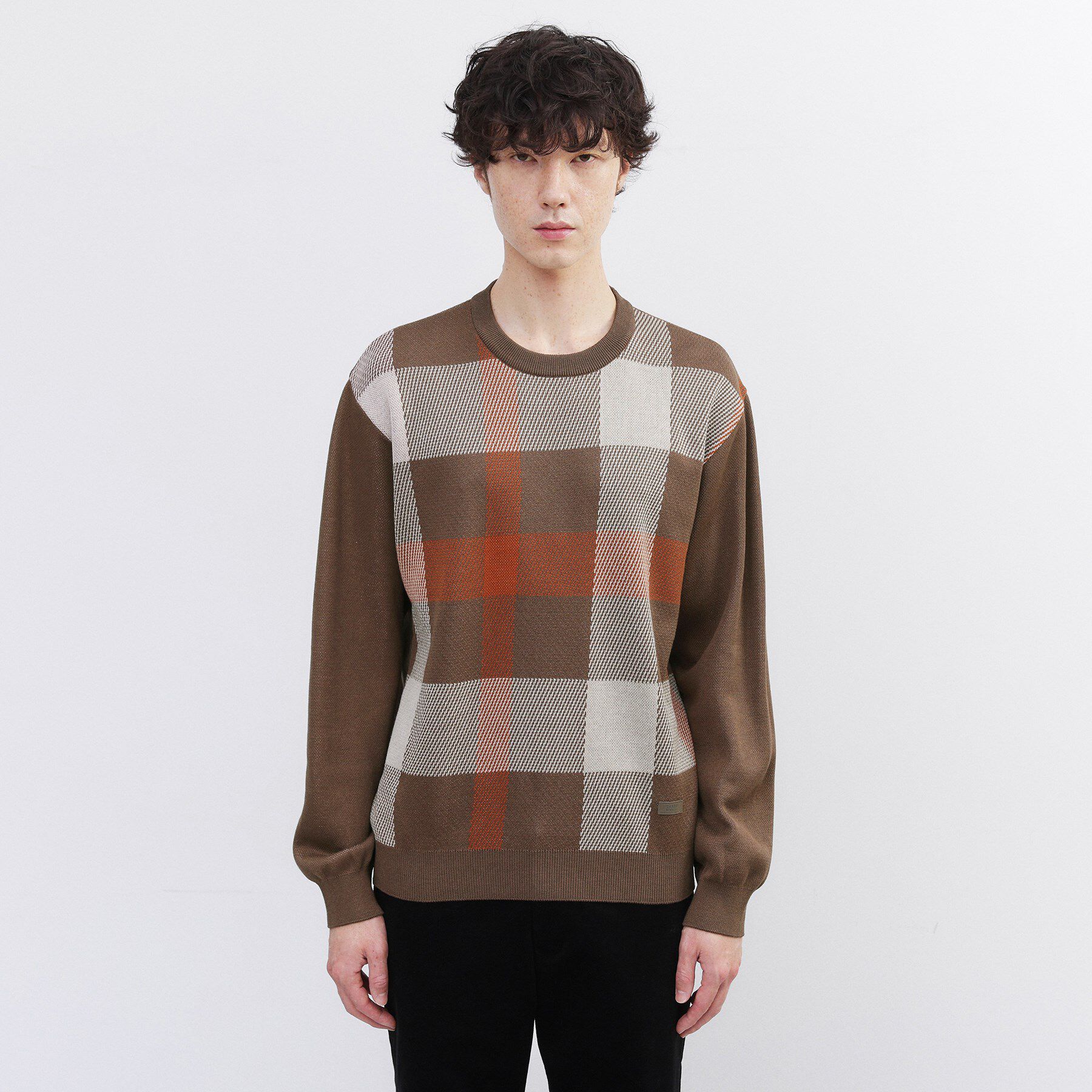 TAKEO KIKUCHI「【Made in JAPAN】ビッグチェック＆スライドパズル柄 ニット」|ニット・セーター|モカブラウン(242