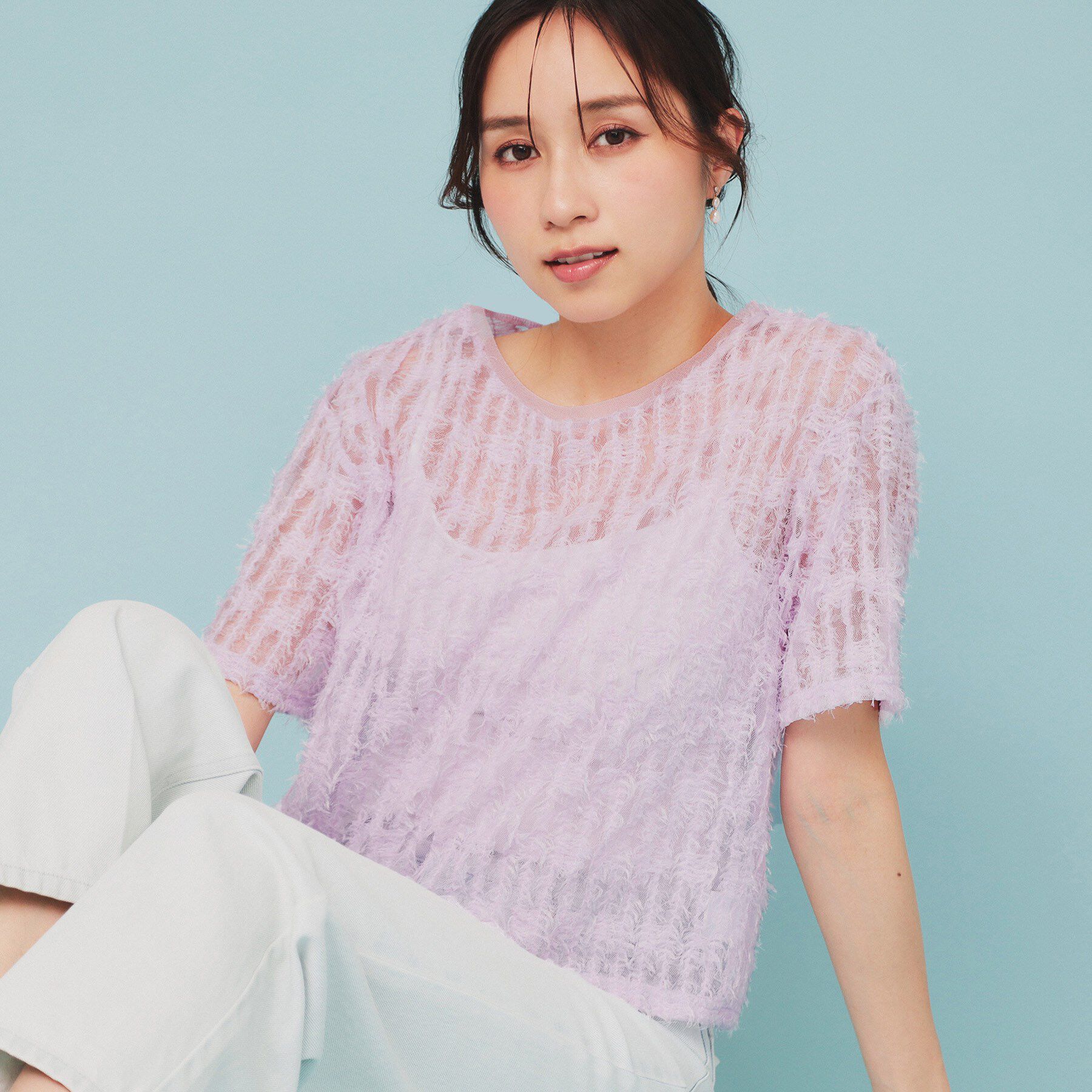 index「チュールフリンジシアートップス【洗える】」|Tシャツ・カットソー|ラベンダー(080)