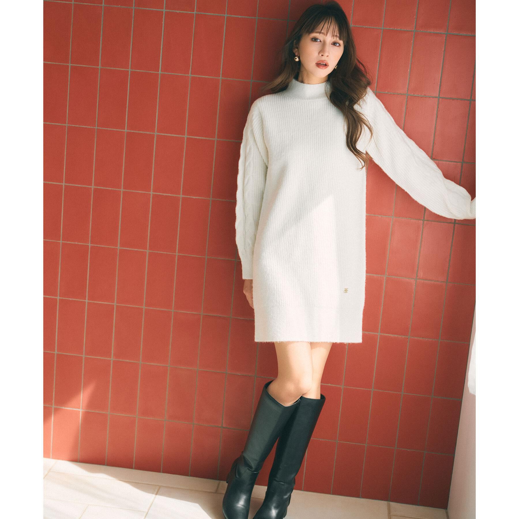 index「ウール混ケーブルスリーブミニワンピース【洗濯機OK】」|ワンピース|