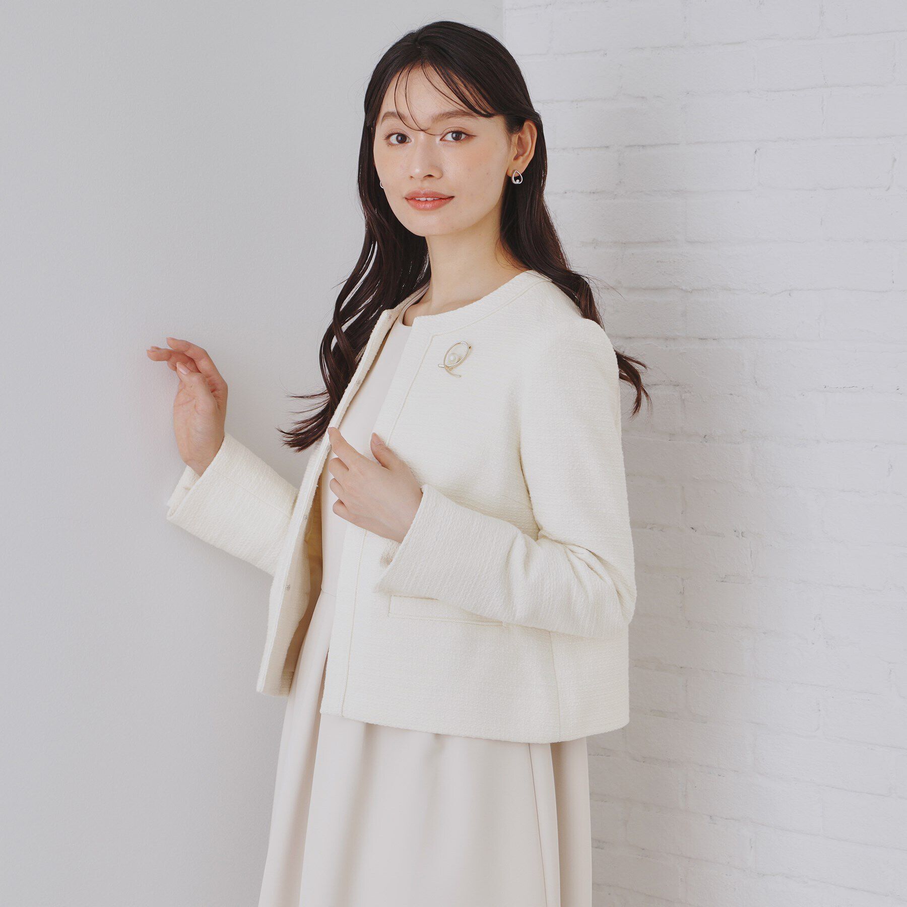 OPAQUE.CLIP「《通勤対応》コットンツイードジャケット」|ノーカラージャケット|