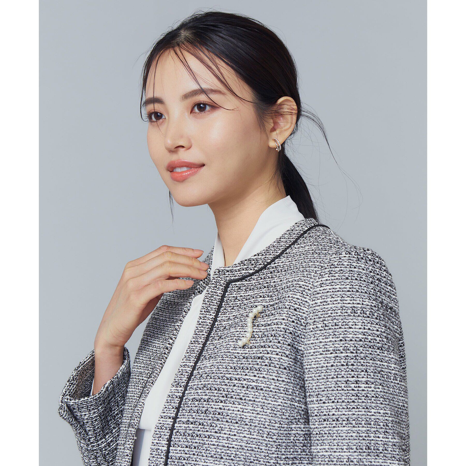 OPAQUE.CLIP「《通勤対応》コットンツイードジャケット」|ノーカラージャケット|