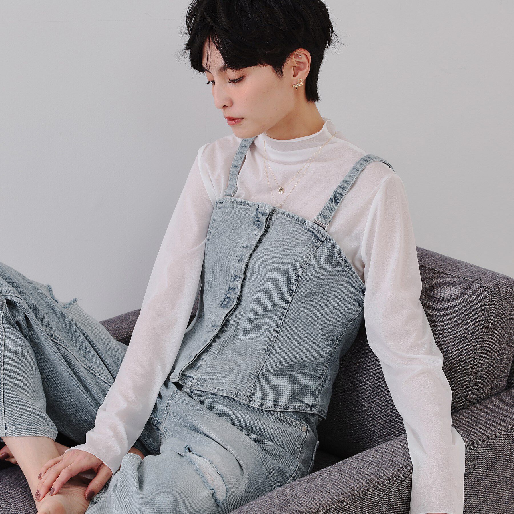 OPAQUE.CLIP「ストレッチデニムビスチェ/セットアップ対応【洗濯機洗い可】」|ベスト・ジレ|サックスブルー(09