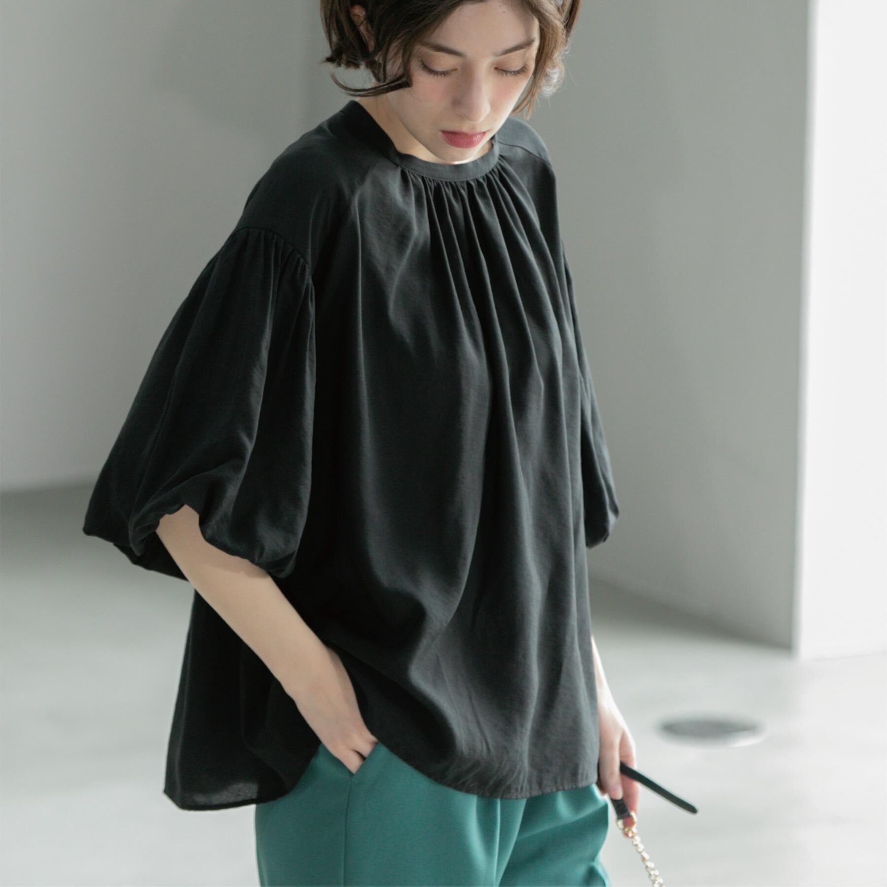 OPAQUE.CLIP「バルーンスリーブブラウス【洗濯機洗い可】」|シャツ・ブラウス|ブラック(019)