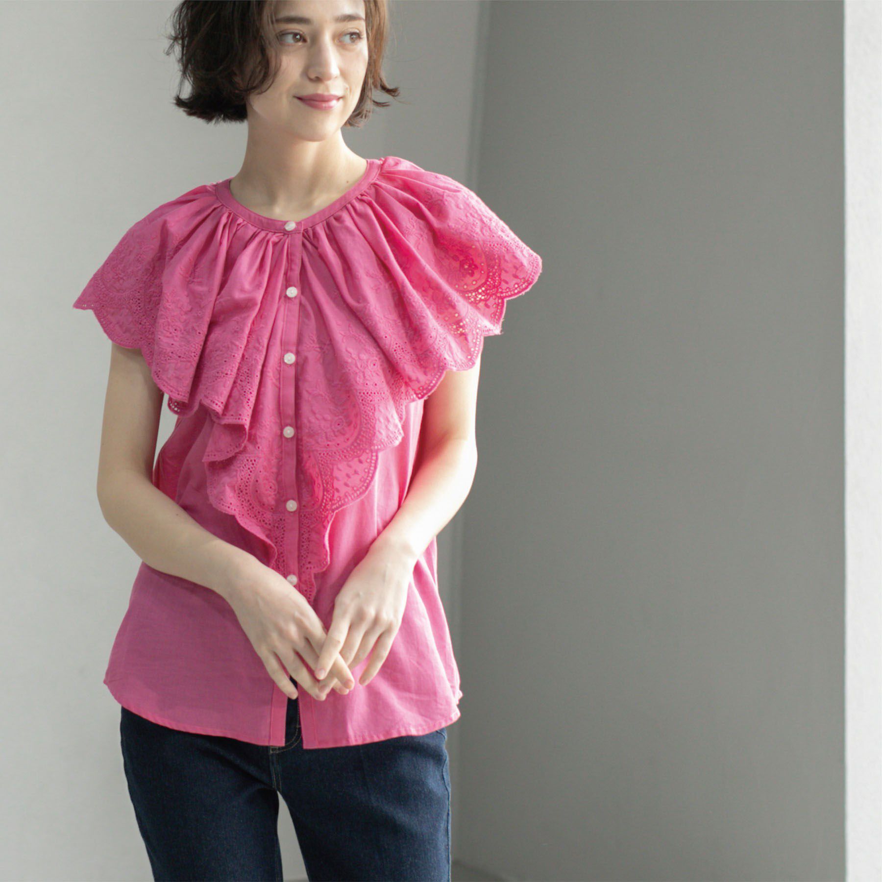 OPAQUE.CLIP「刺繍レースカラーブラウス」|シャツ・ブラウス|