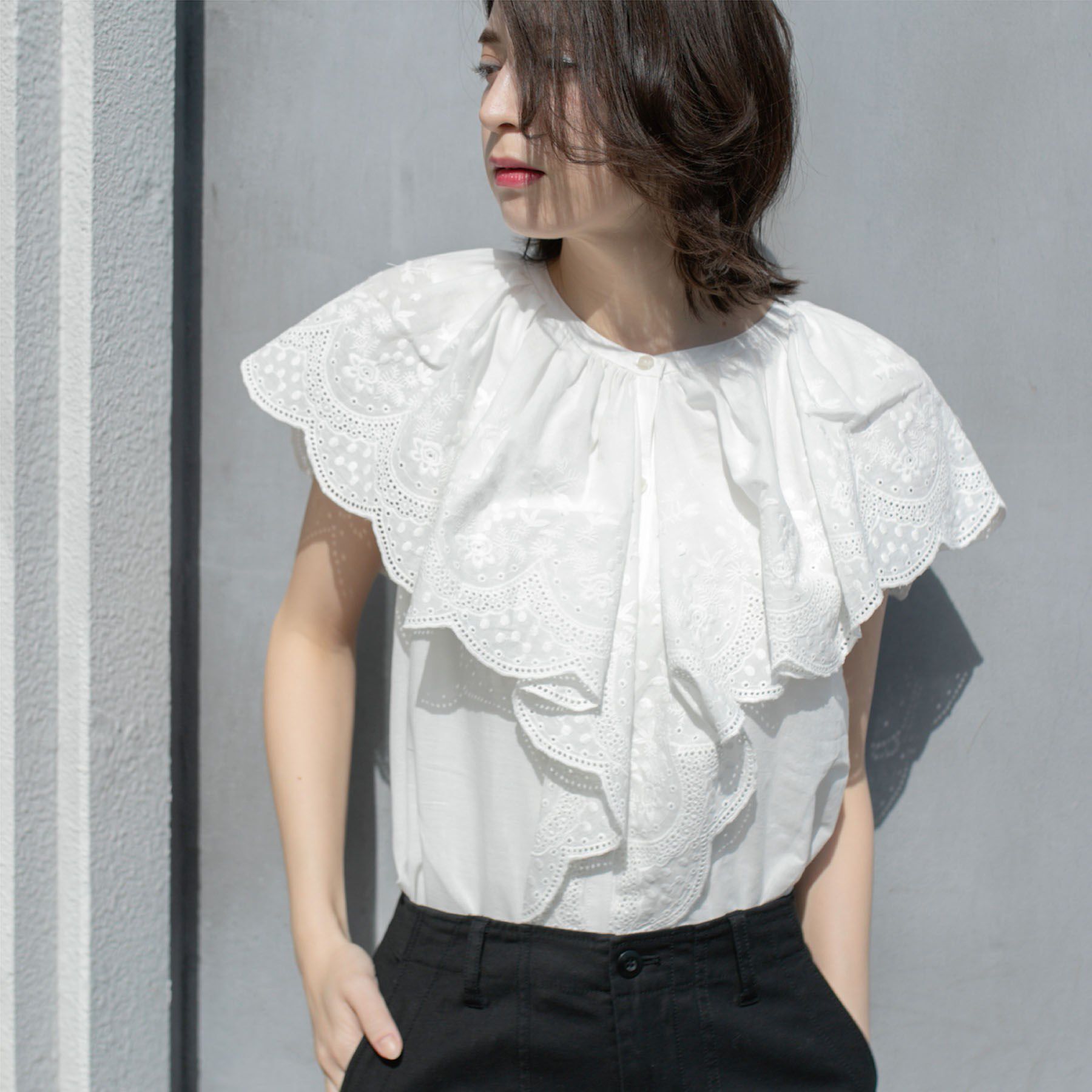 OPAQUE.CLIP「刺繍レースカラーブラウス」|シャツ・ブラウス|