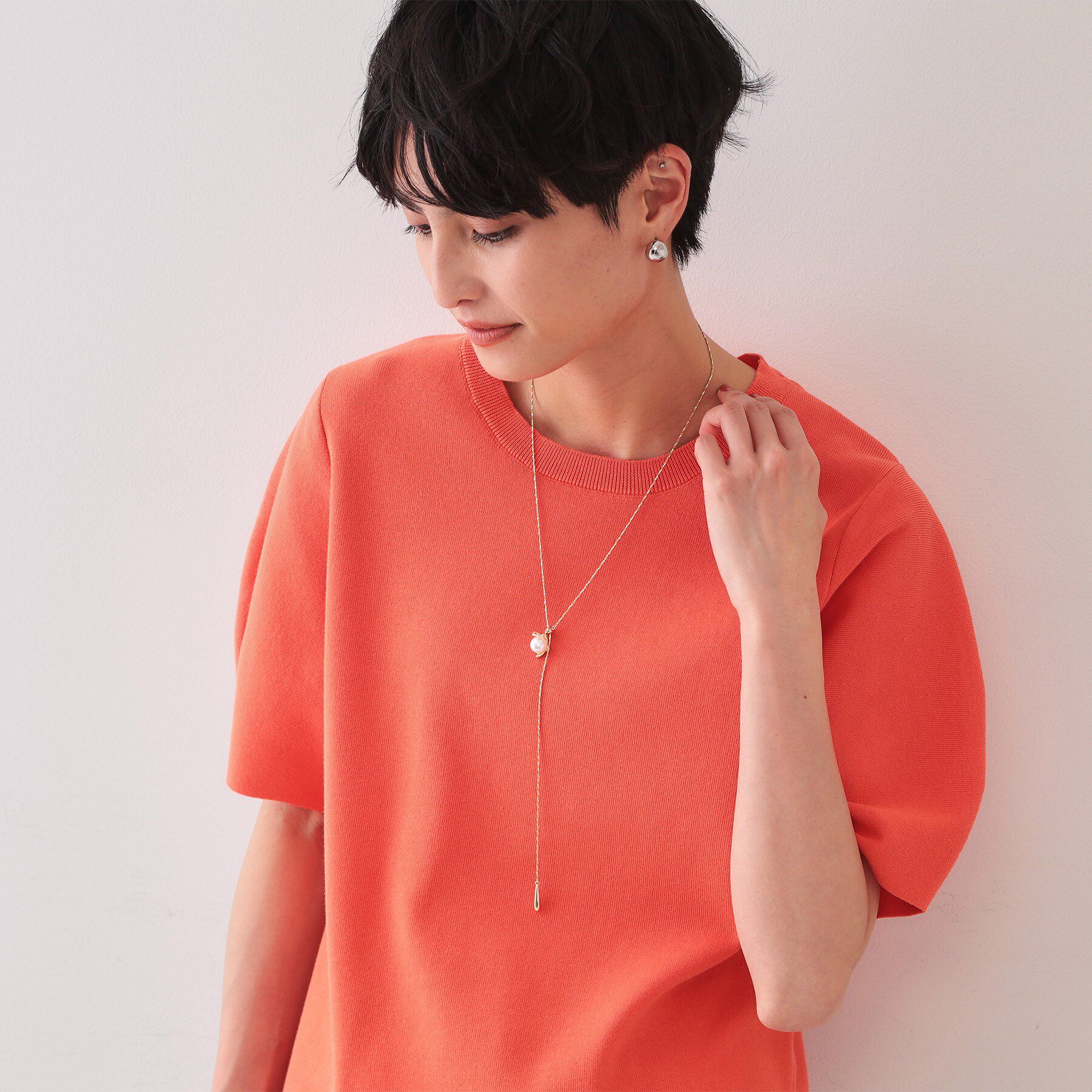 OPAQUE.CLIP「フェイクパール&times;変形リボン風メタルネックレス」|ネックレス|