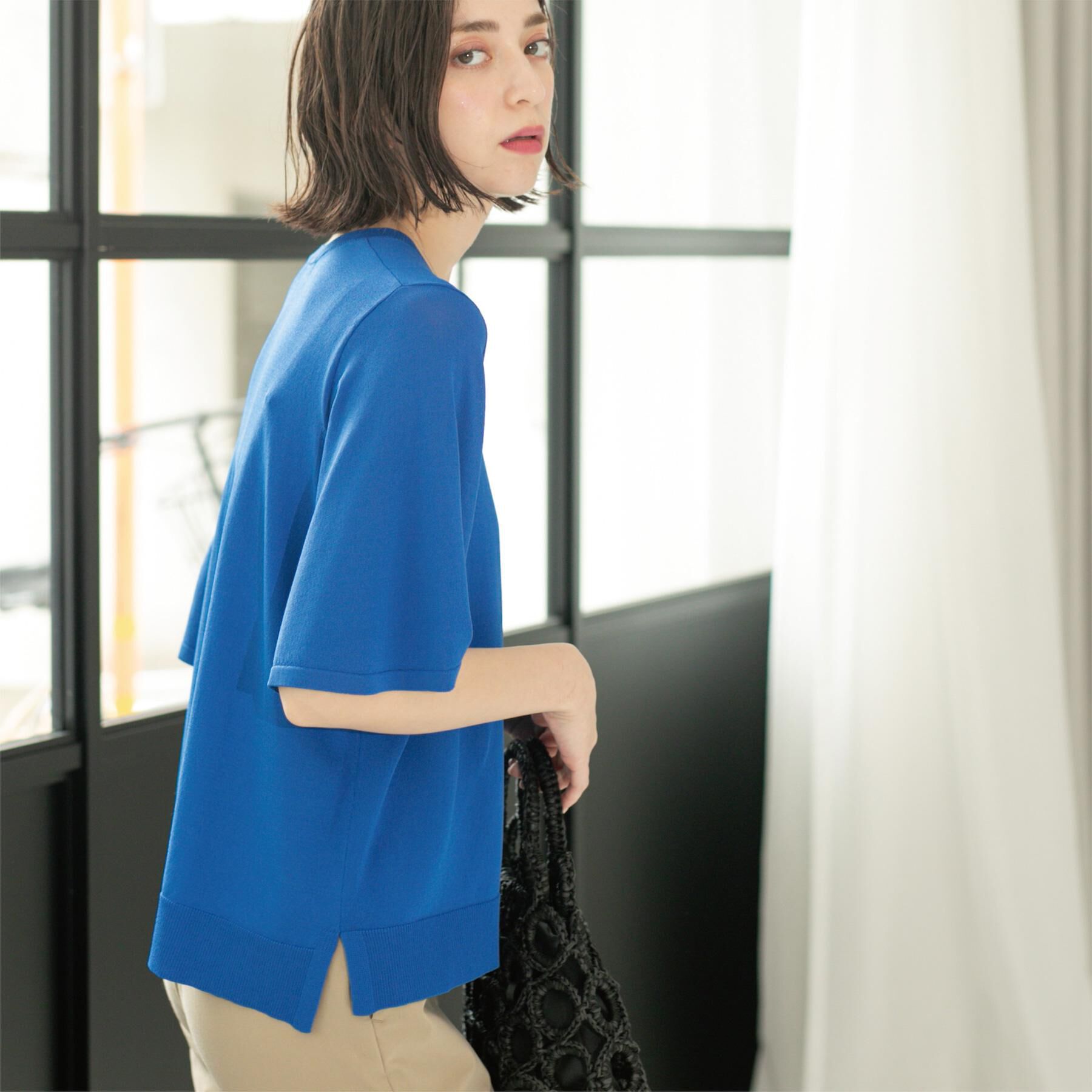 OPAQUE.CLIP「《6色展開/S-LLサイズ》フレアスリーブニット【UV/接触冷感/抗ピル/洗濯機洗い可】」|ニット・セーター|