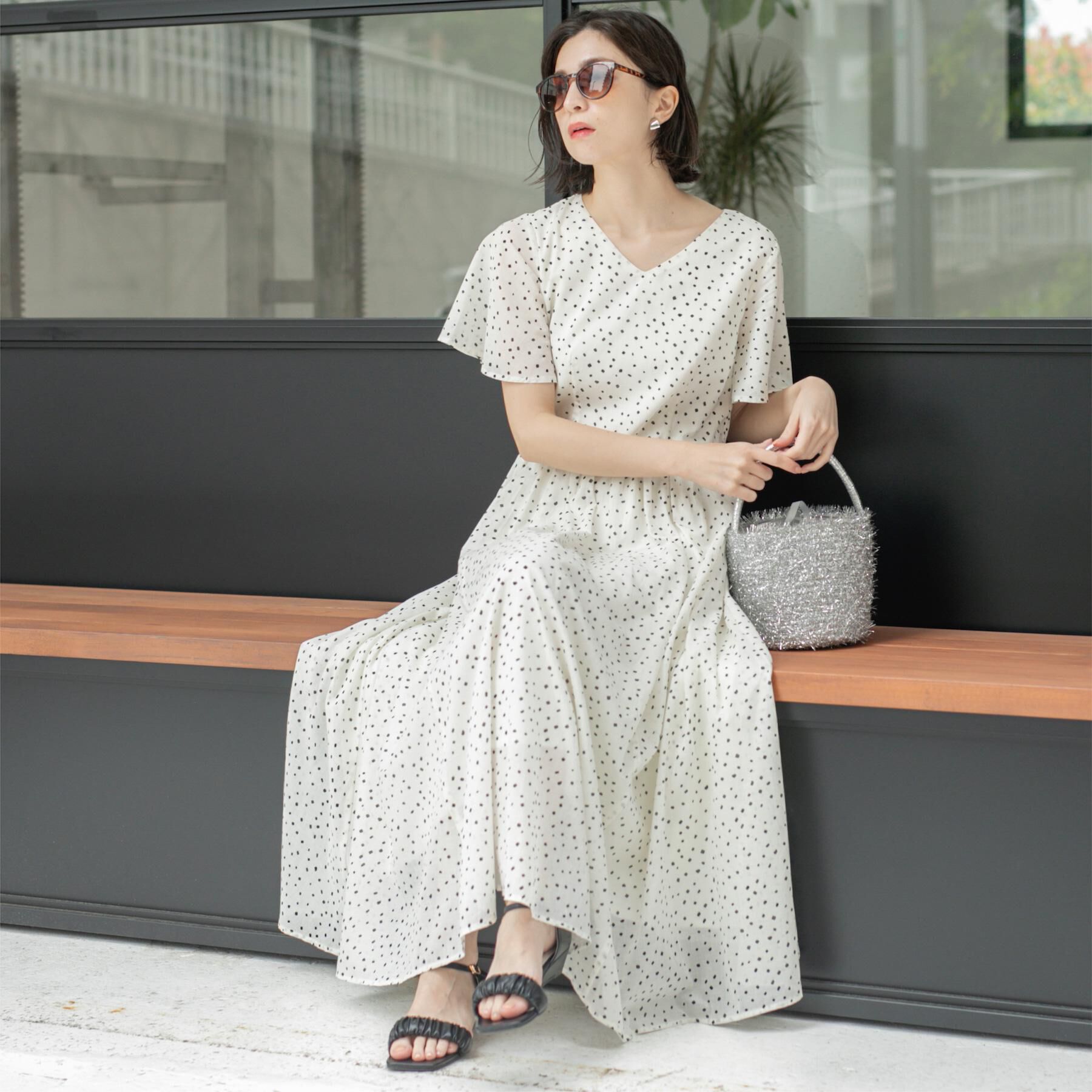 OPAQUE.CLIP「Vネックフィット＆フレアドレス/オーガニックコットン混【洗濯機洗い可】」|ワンピース|