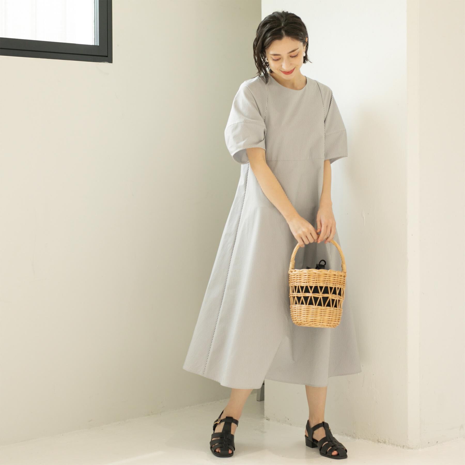 OPAQUE.CLIP「サッカーストライプワンピース【吸水速乾/イージーアイロン/洗濯機洗い可】」|ワンピース|