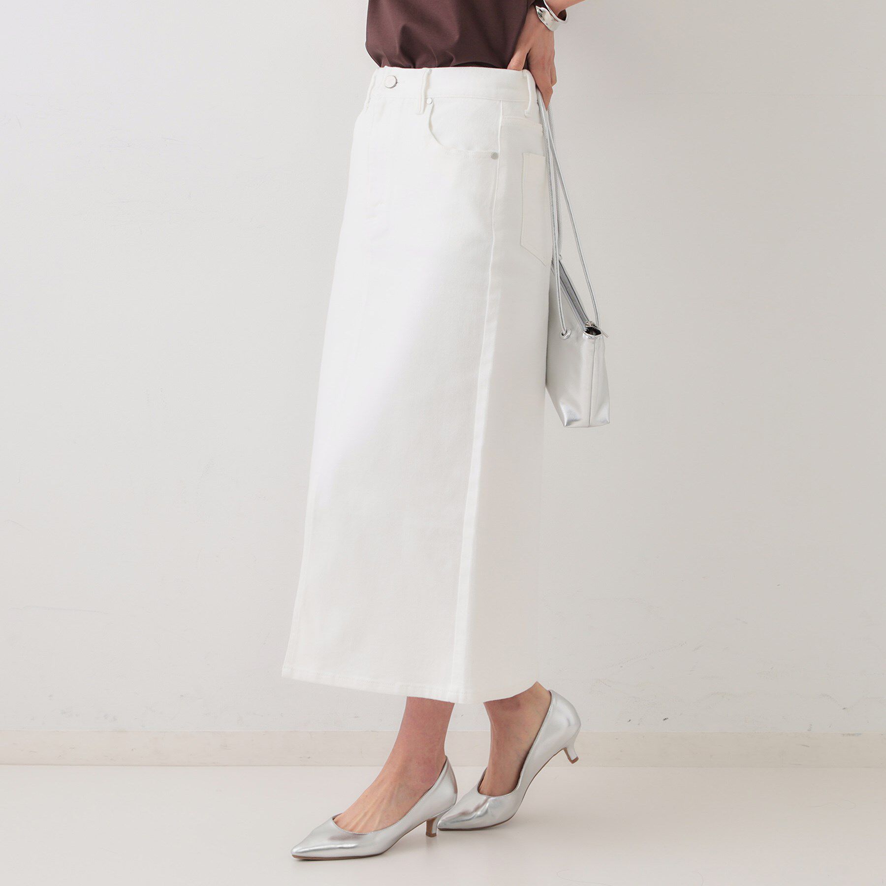 OPAQUE.CLIP「デニムナロースカート【洗濯機洗い可】」|スカート|