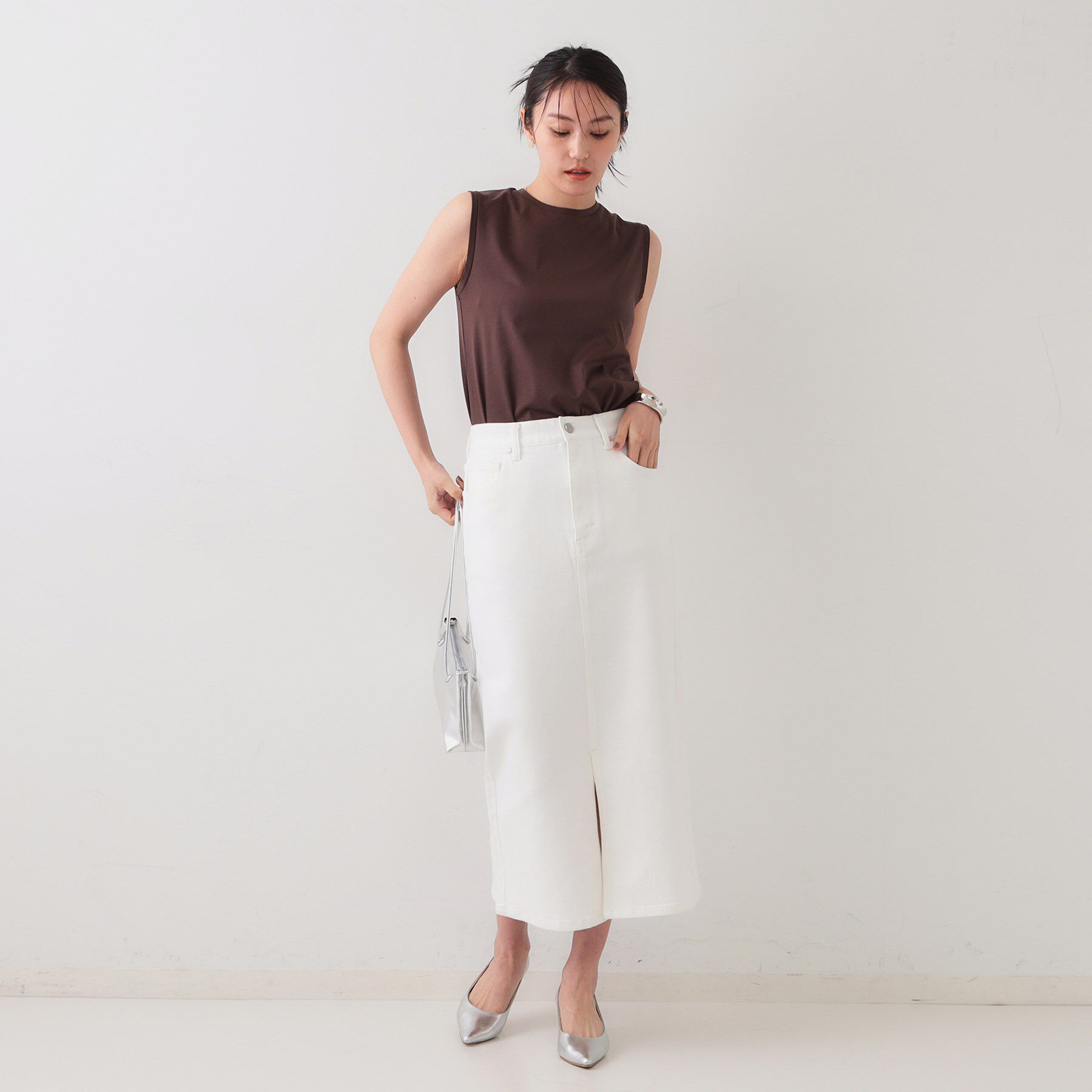 OPAQUE.CLIP「デニムナロースカート【洗濯機洗い可】」|スカート|