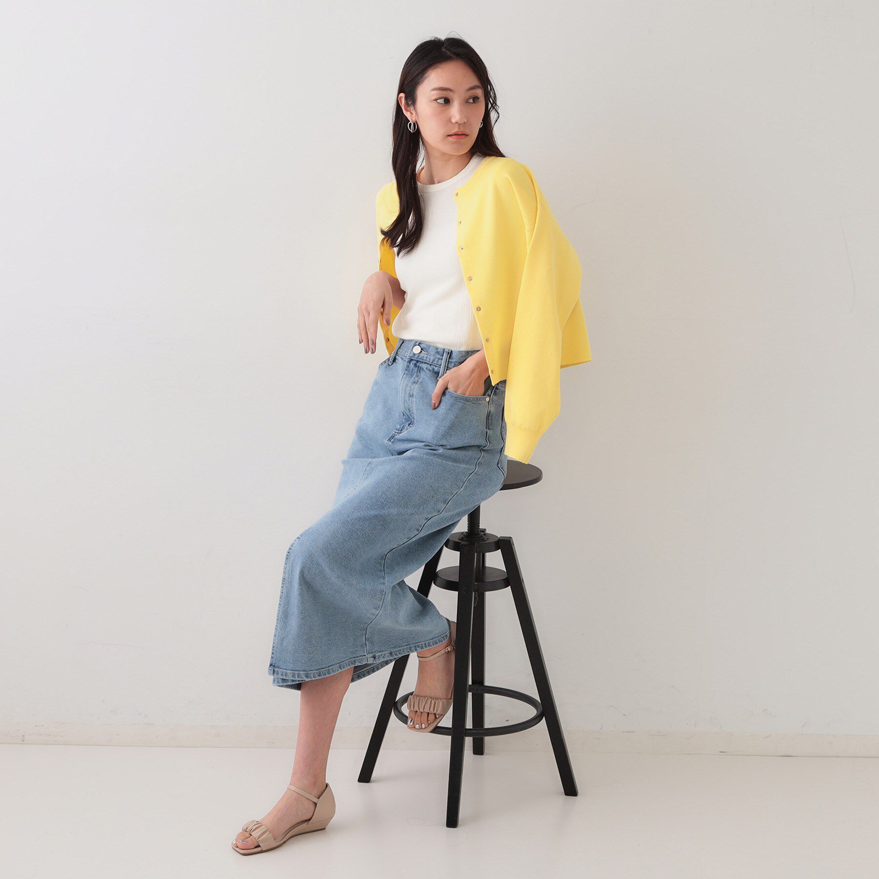 OPAQUE.CLIP「デニムナロースカート【洗濯機洗い可】」|スカート|