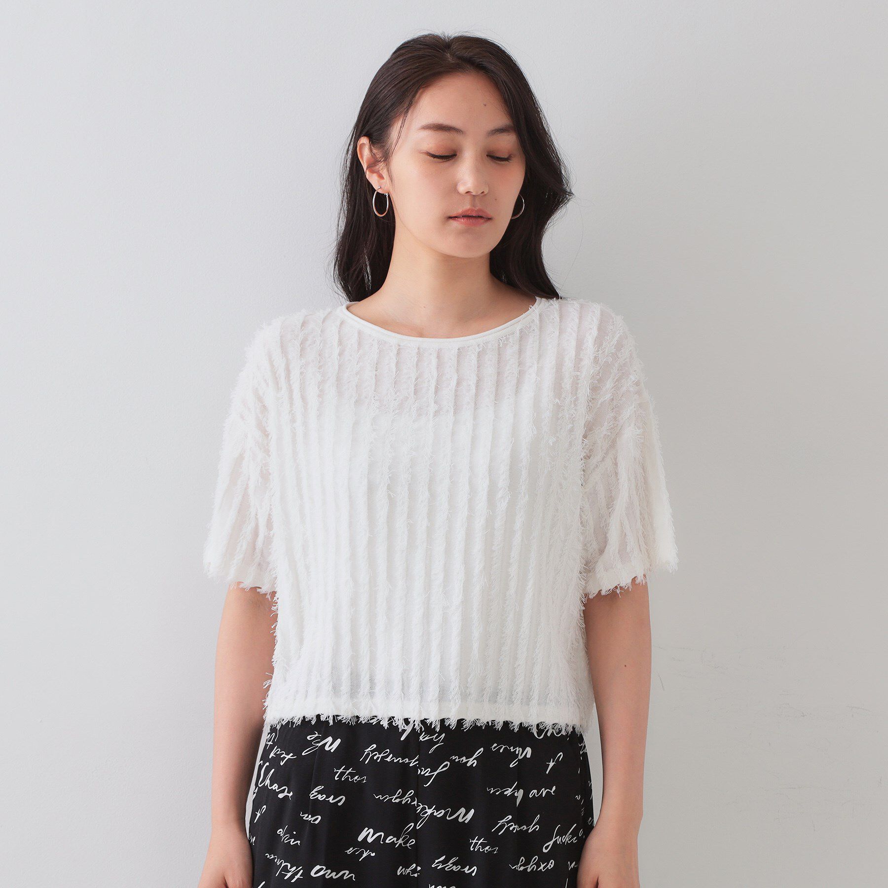 OPAQUE.CLIP「フリンジクロップドニット【洗濯機洗い可/抗ピル】」|ニット・セーター|