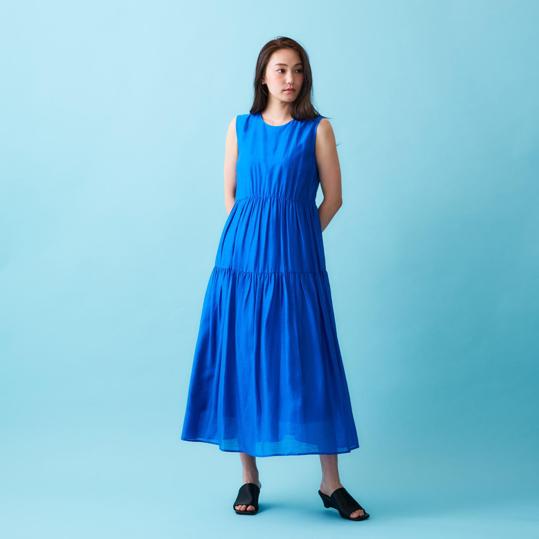 OPAQUE.CLIP「麻混シアーギャザーティアードワンピース【洗濯機洗い可】」|ワンピース|