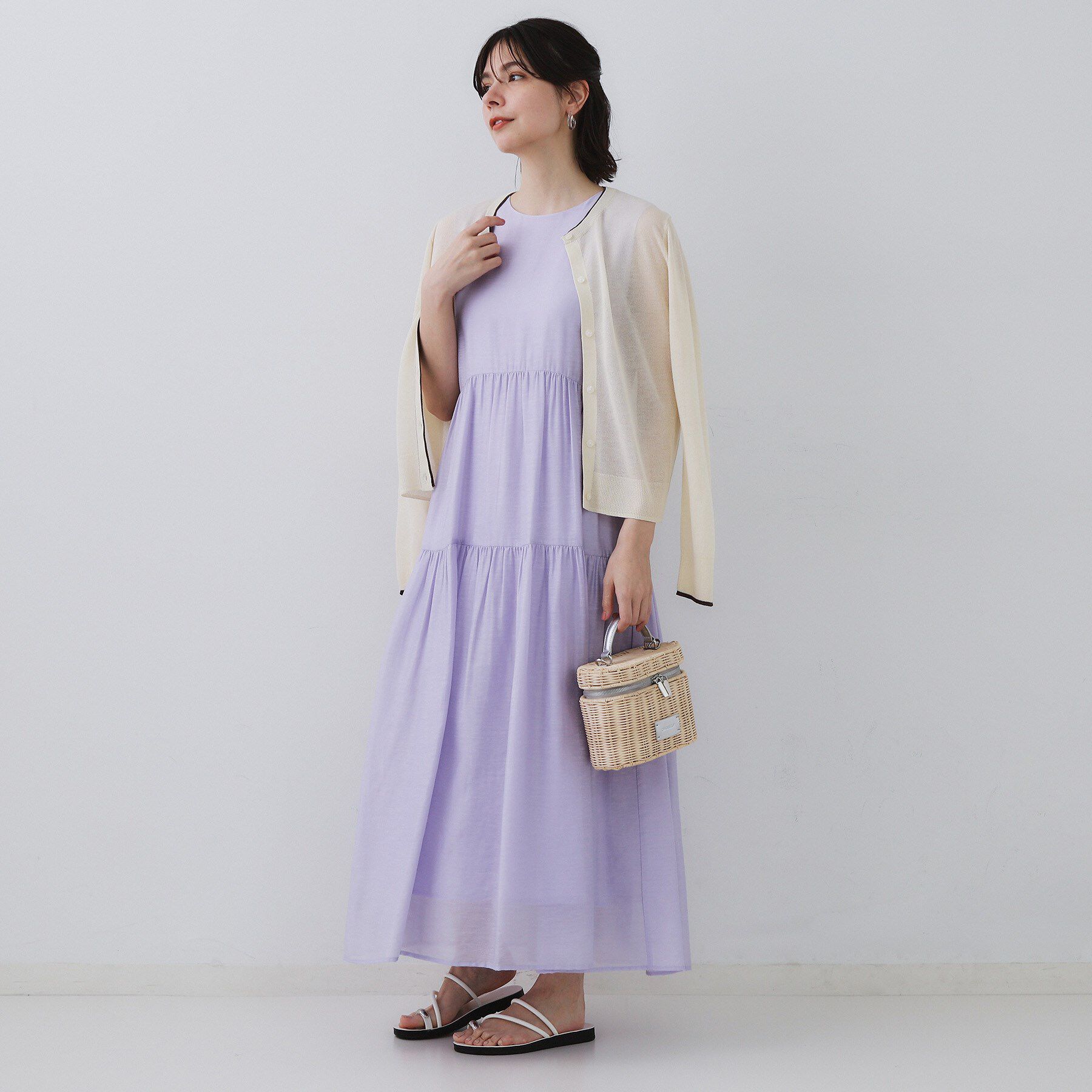OPAQUE.CLIP「麻混シアーギャザーティアードワンピース【洗濯機洗い可】」|ワンピース|