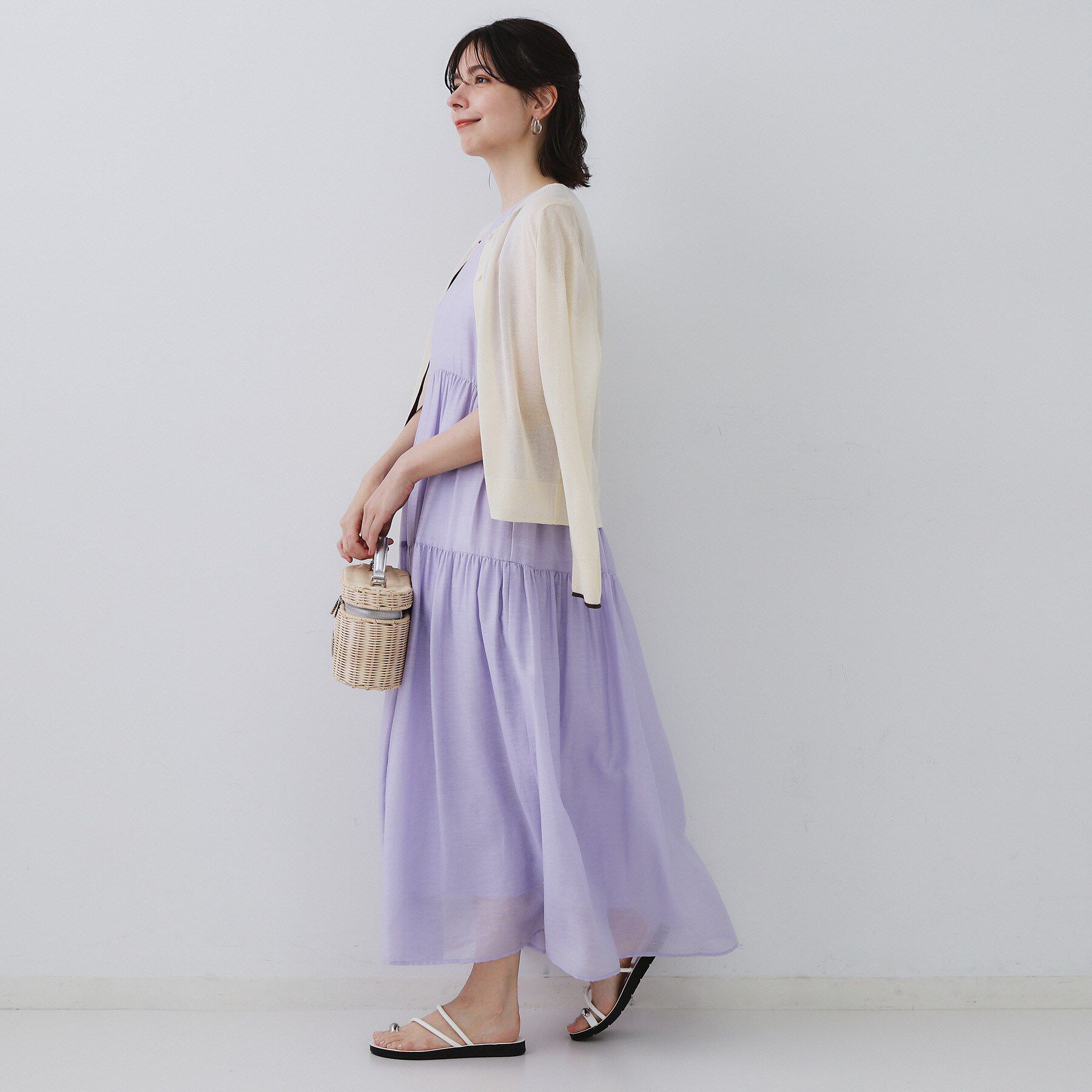 OPAQUE.CLIP「麻混シアーギャザーティアードワンピース【洗濯機洗い可】」|ワンピース|