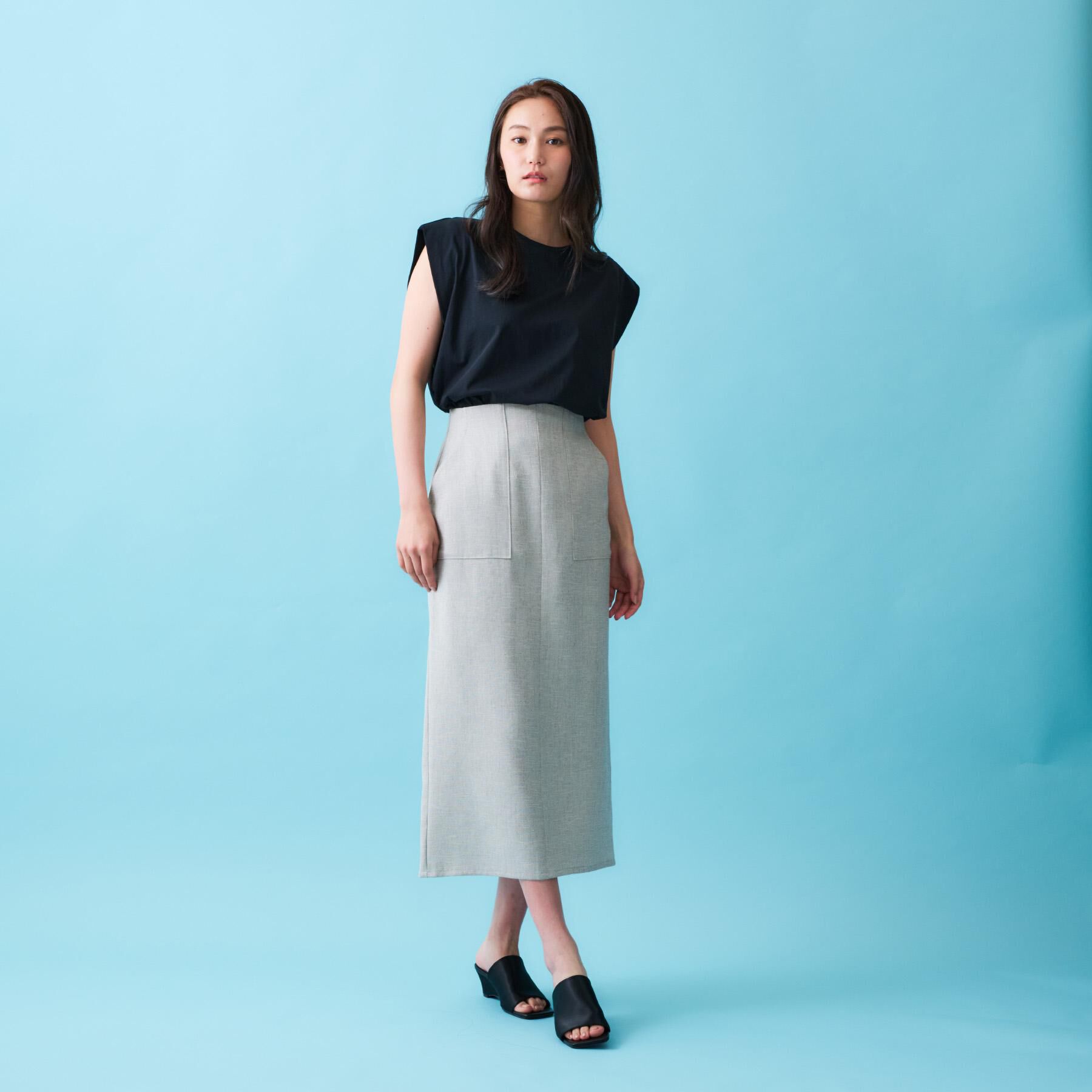 OPAQUE.CLIP「《美人百花掲載》ストレッチリネンライクタイトスカート【洗濯機洗い可】」|スカート|