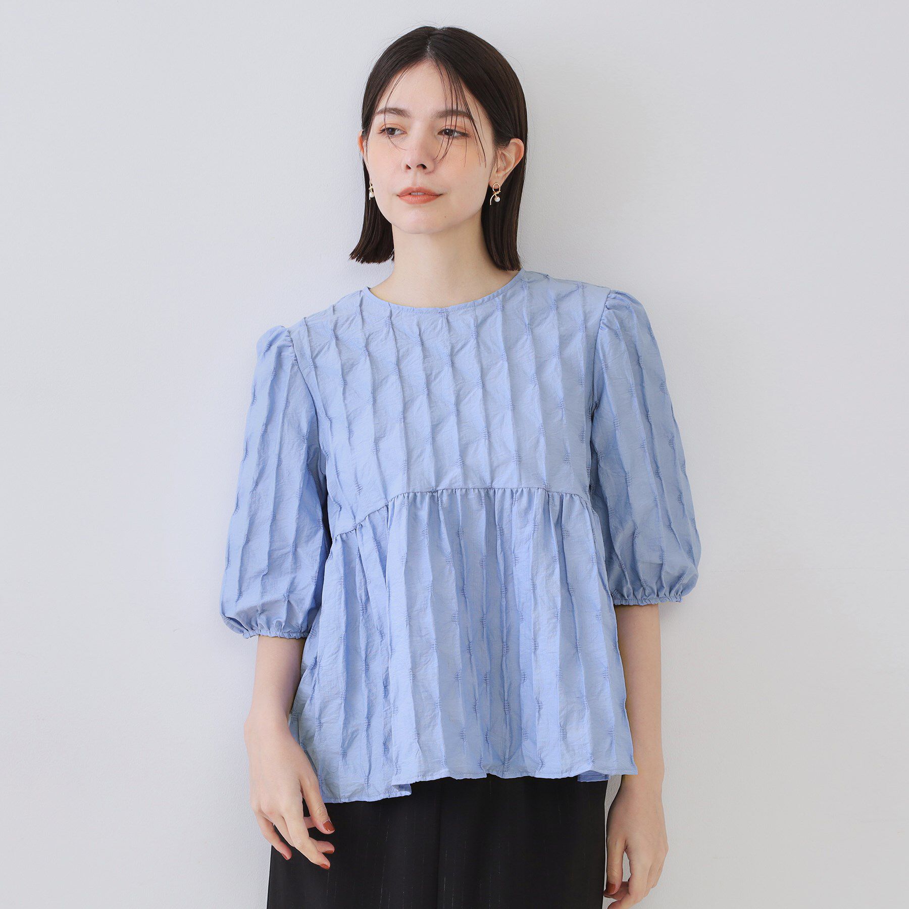 OPAQUE.CLIP「ふくれジャカードペプラムブラウス【洗濯機洗い可】」|シャツ・ブラウス|