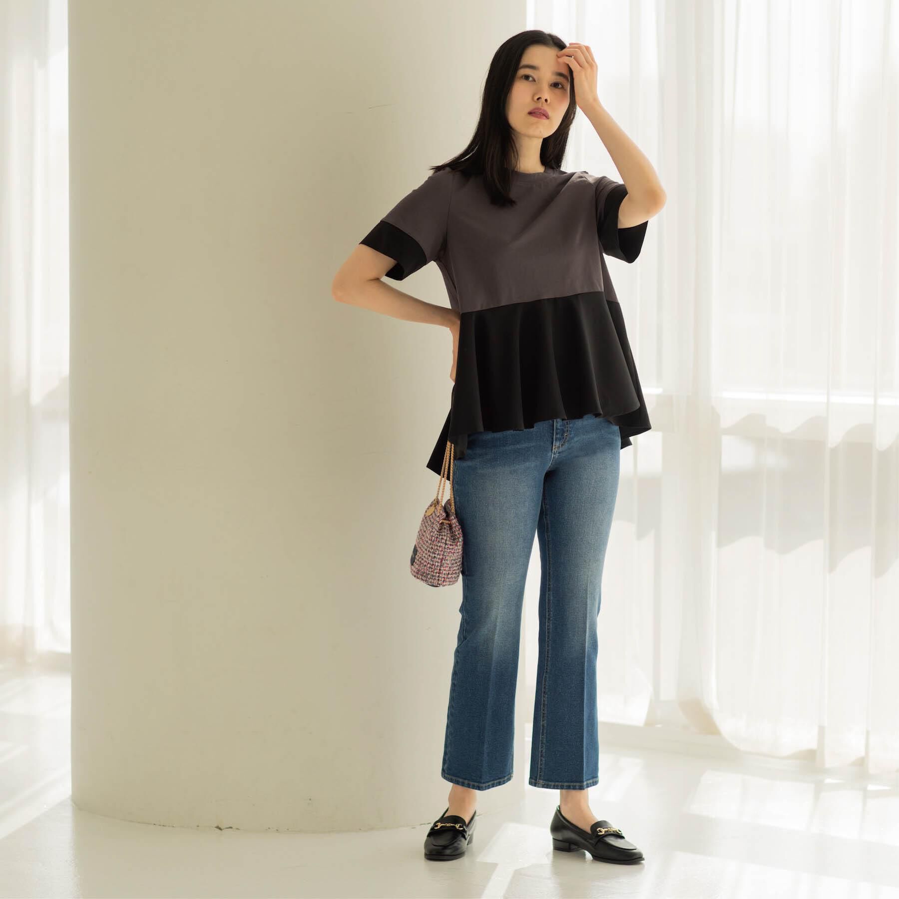 OPAQUE.CLIP「ストレッチセミフレアデニム【洗濯機洗い可】《SS～LL》」|デニム|