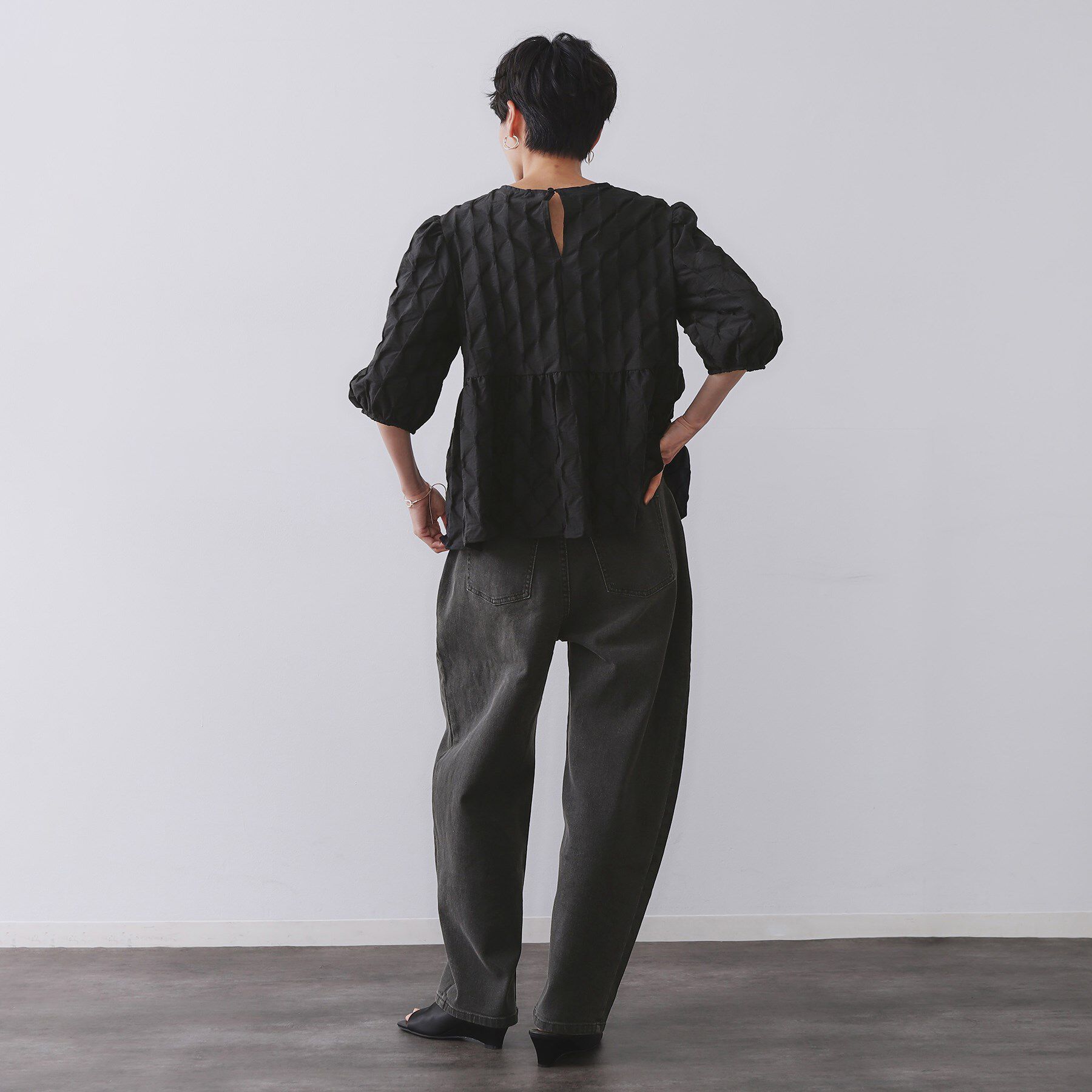 OPAQUE.CLIP「ストレッチバレルレッグデニム【洗濯機洗い可】」|デニム|