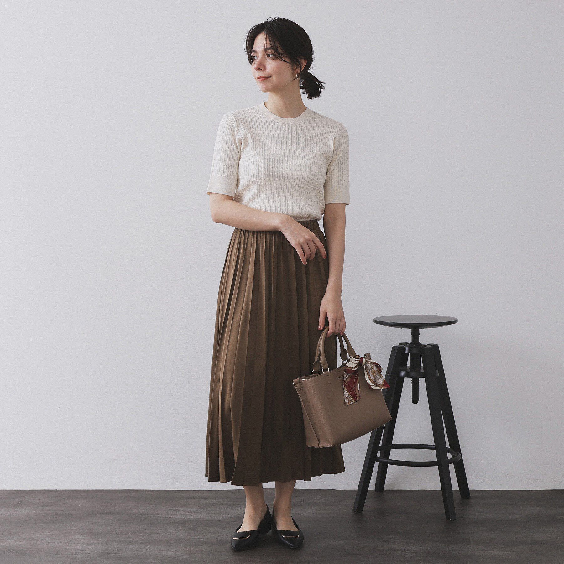 OPAQUE.CLIP「ケーブルハーフスリーブニット【UVケア/洗濯機OK】《6col/S～LL》」|ニット・セーター|