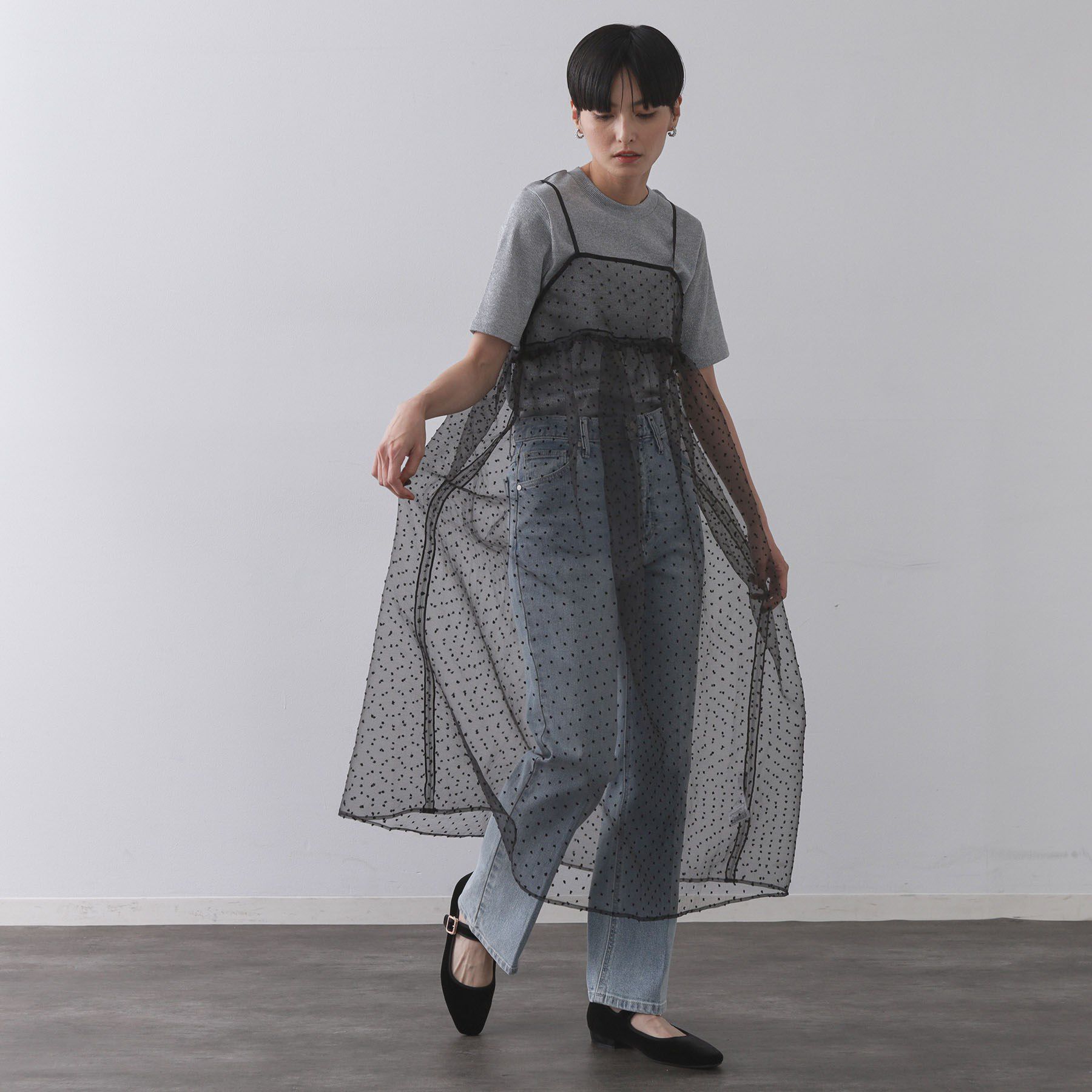 OPAQUE.CLIP「シアードットレイヤードキャミワンピース【洗濯機洗い可】」|ワンピース|