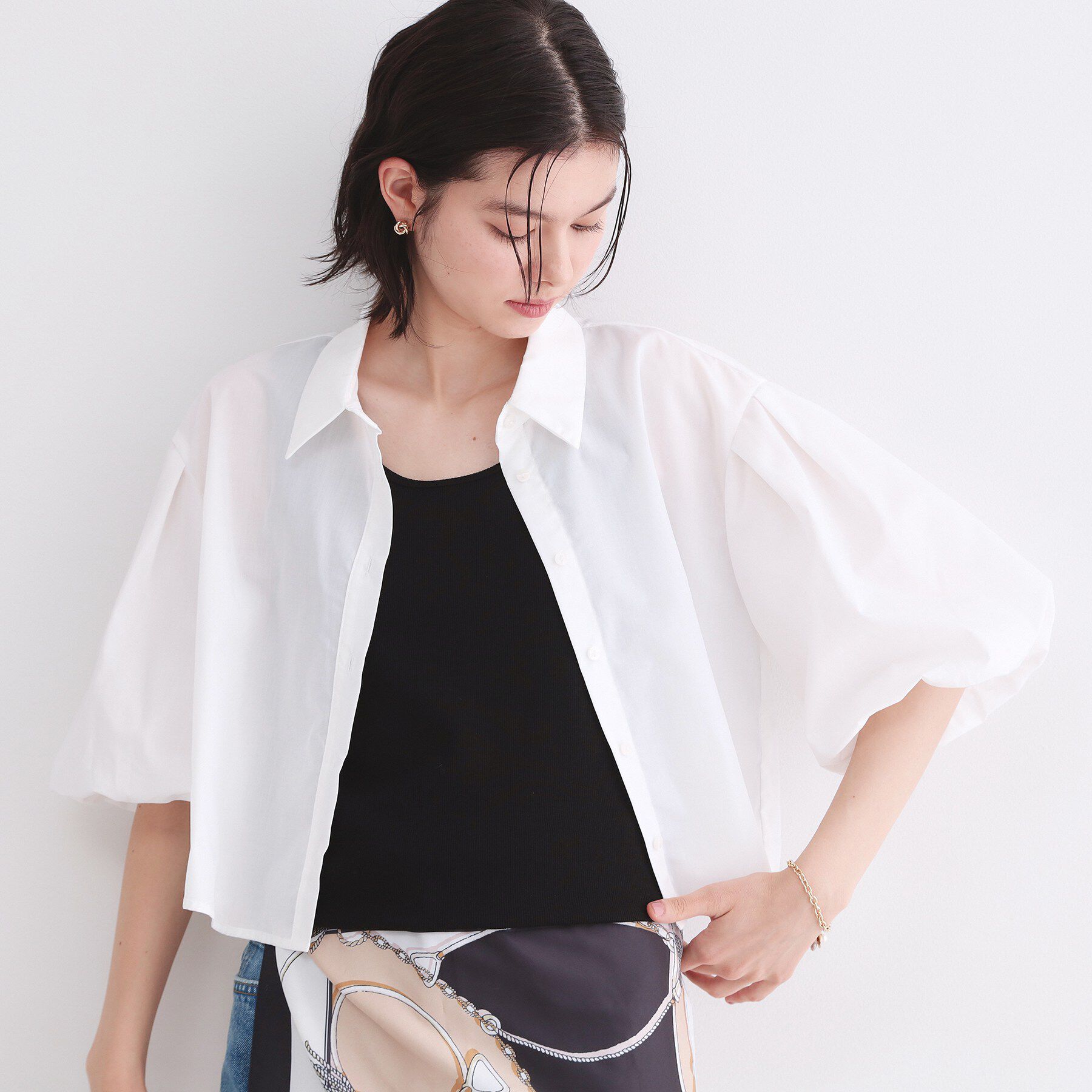 OPAQUE.CLIP「バルーンスリーブシャツ【洗濯機洗い可】」|シャツ・ブラウス|ホワイト(001)