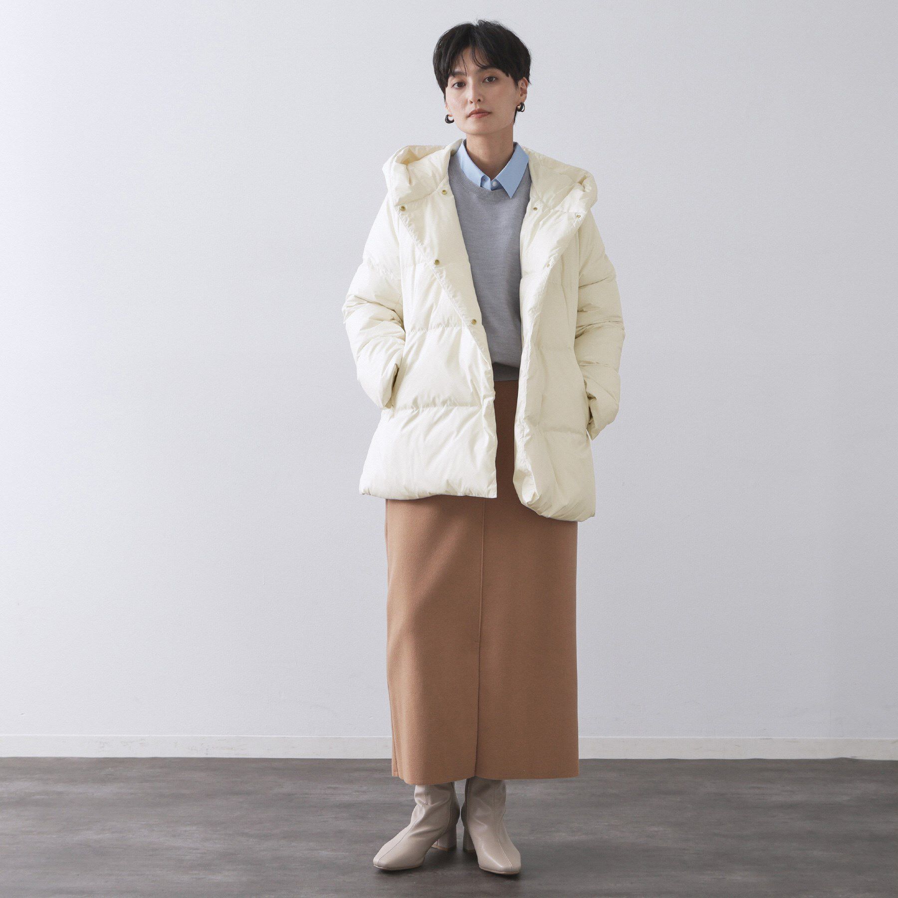 OPAQUE.CLIP「撥水フードミドルダウンコート【防風/抗菌防臭/洗濯機OK】《S～LL》」|ダウン|