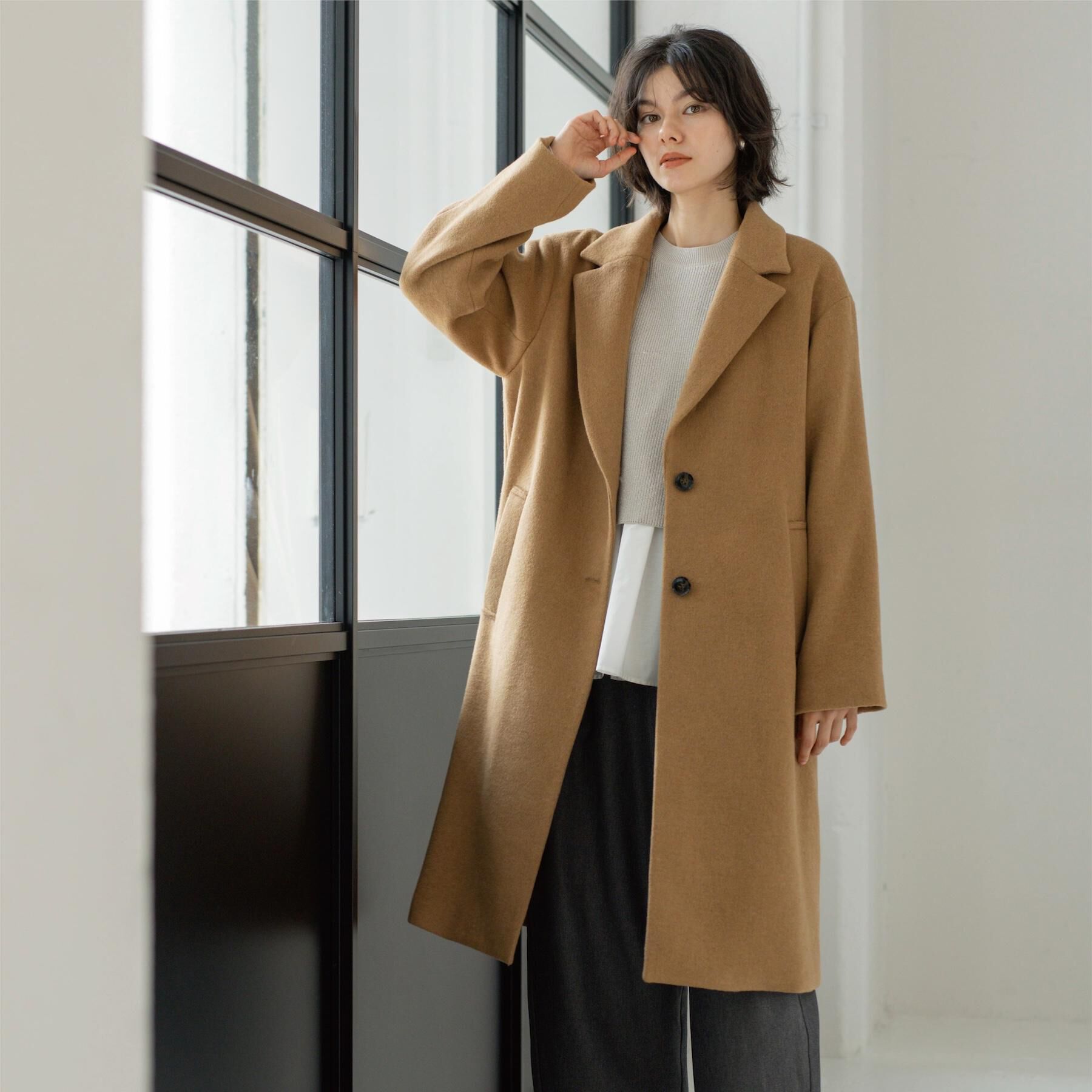 OPAQUE.CLIP「カシミヤブレンドウールチェスターコート」|チェスターコート|キャメルブラウン(0