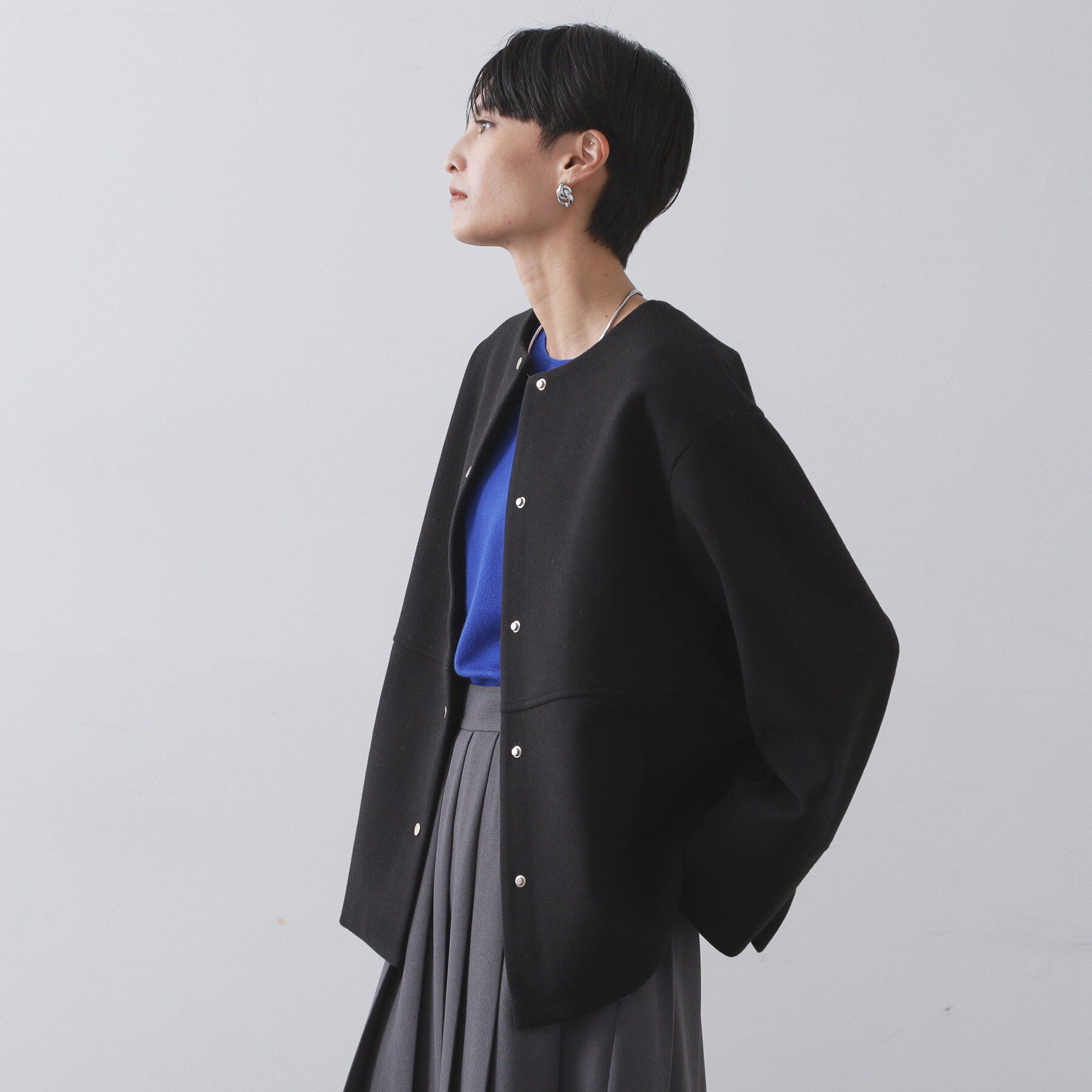 OPAQUE.CLIP「ウールライクメルトンノーカラーコート【洗濯機洗い可】」|ノーカラーコート|