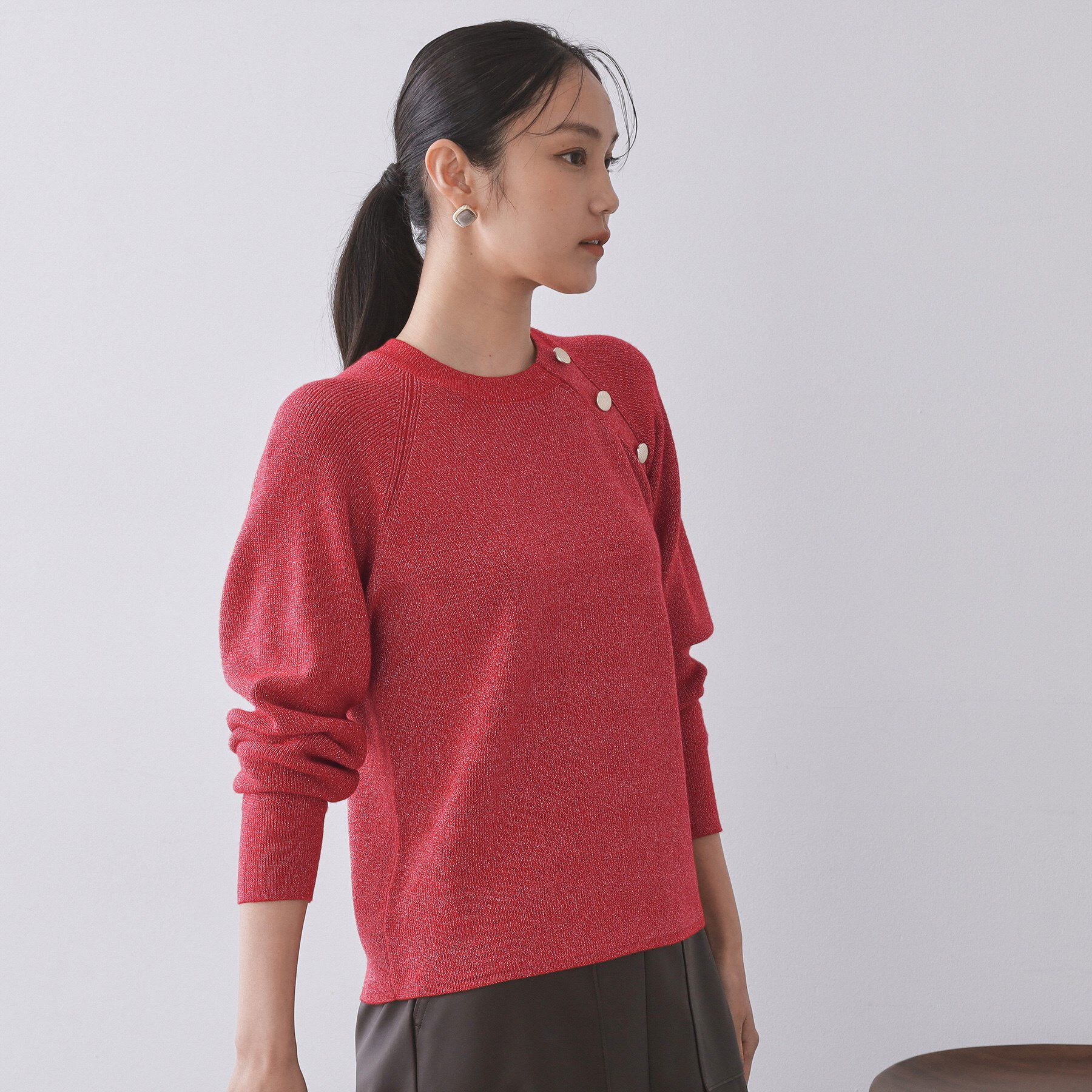 OPAQUE.CLIP「ボタンデザインラメニット【洗濯機OK】」|ニット・セーター|