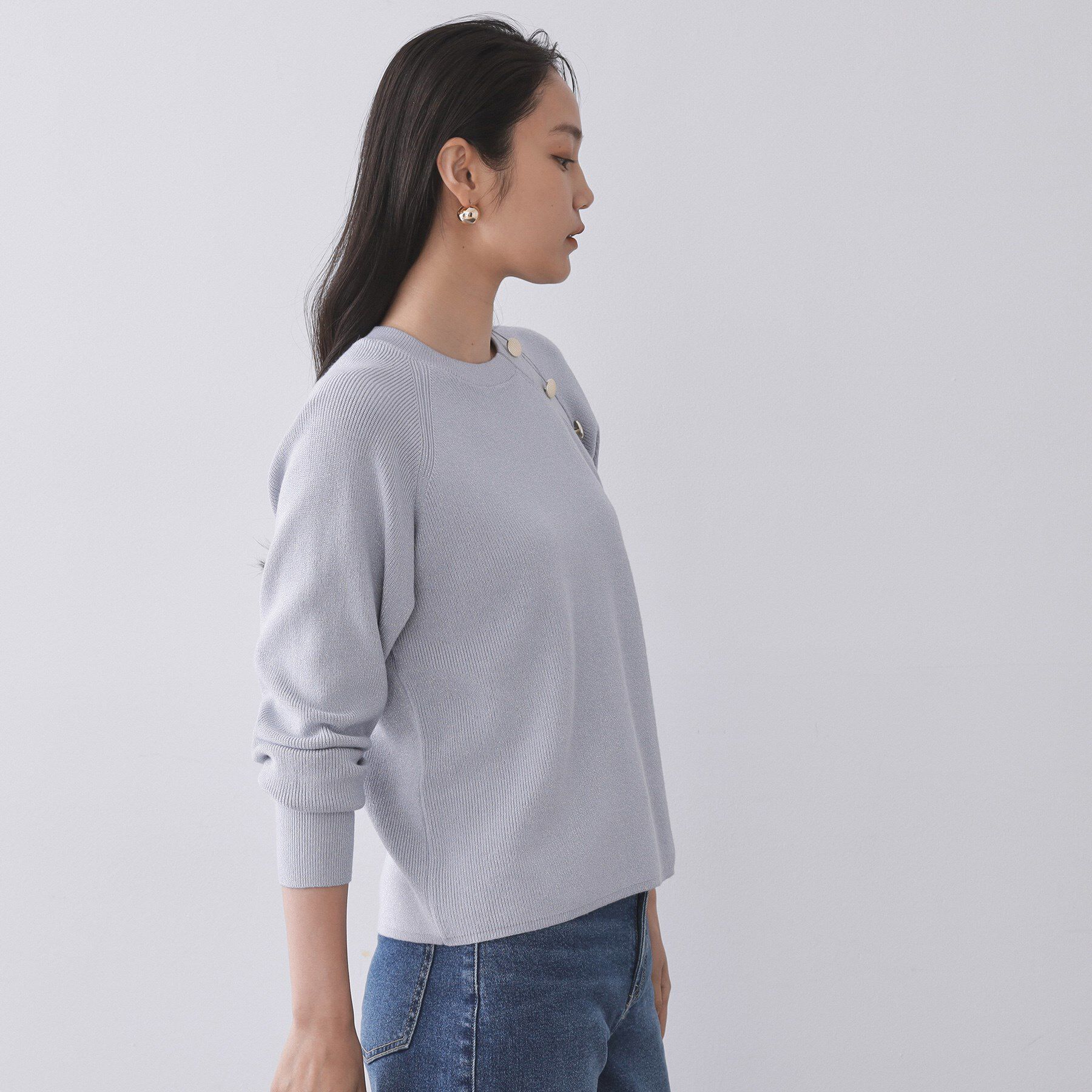 OPAQUE.CLIP「ボタンデザインラメニット【洗濯機OK】」|ニット・セーター|