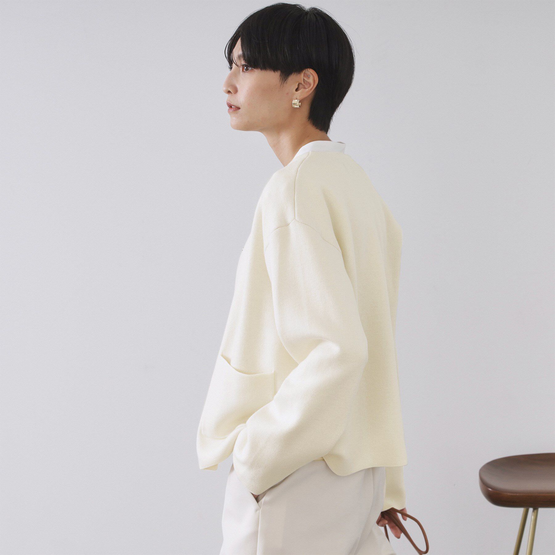 OPAQUE.CLIP「スナップボタン ダブルフェイス配色ニットカーディガン【洗濯機OK】」|カーディガン|