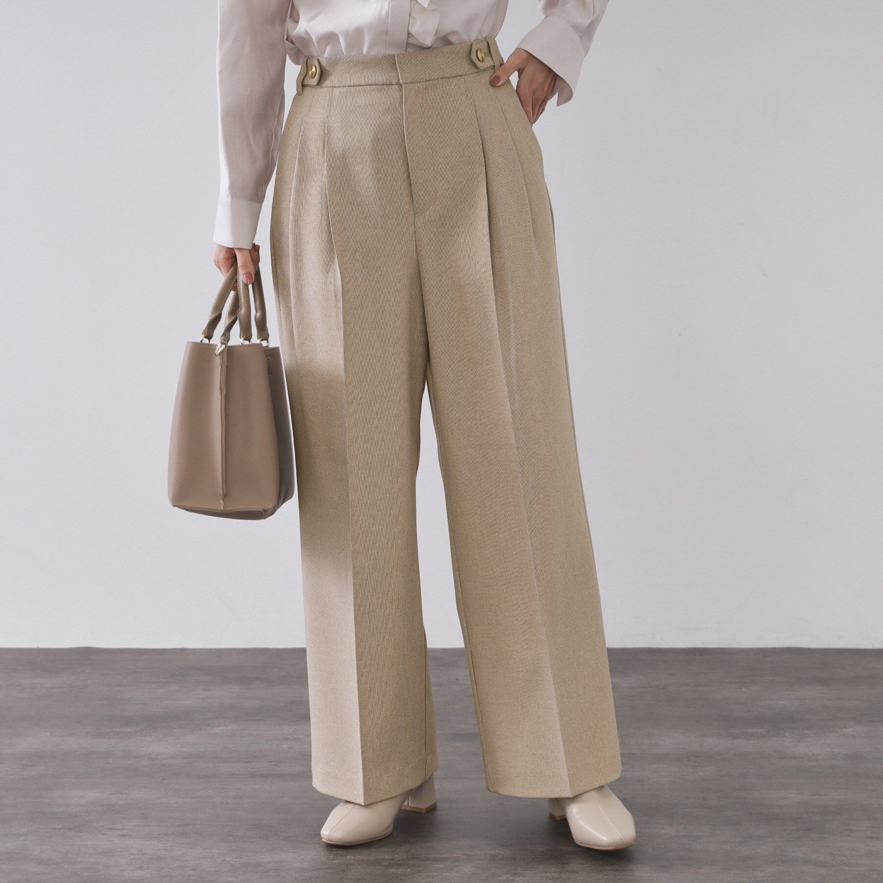 OPAQUE.CLIP「ストレッチタックワイドパンツ/セットアップ対応可【洗濯機OK】」|その他|ライトベージュ(45