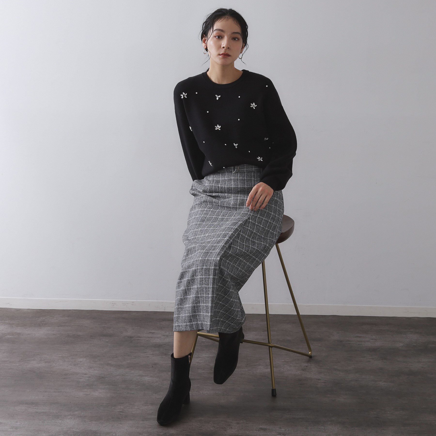 OPAQUE.CLIP「ビジューニットトップス【洗える】」|ニット・セーター|