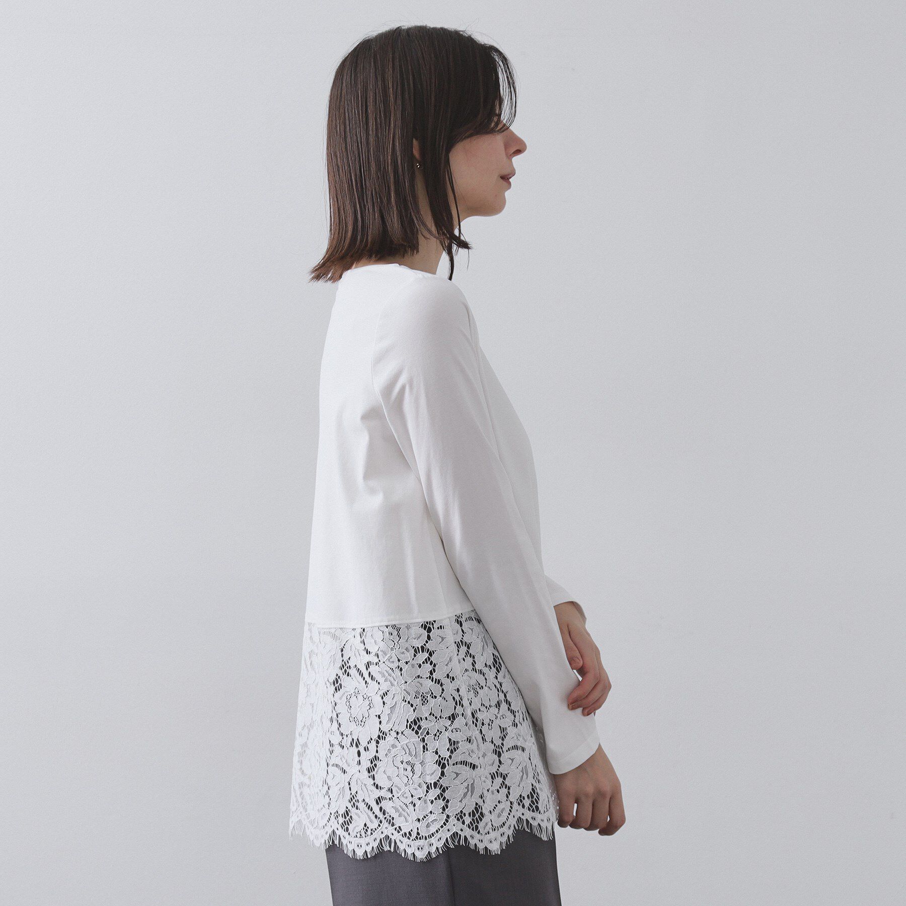 OPAQUE.CLIP「裾レースカットソー【洗濯機OK】」|Tシャツ・カットソー|