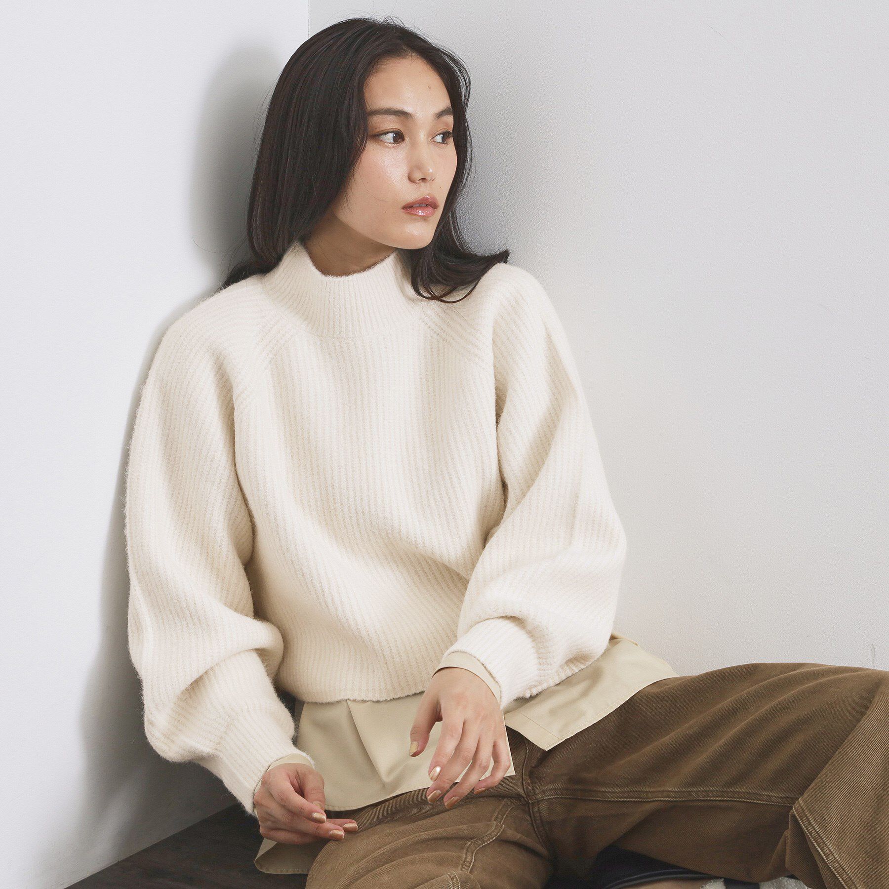 OPAQUE.CLIP「MIXミドルゲージショートあぜニット【洗濯機OK】」|ニット・セーター|