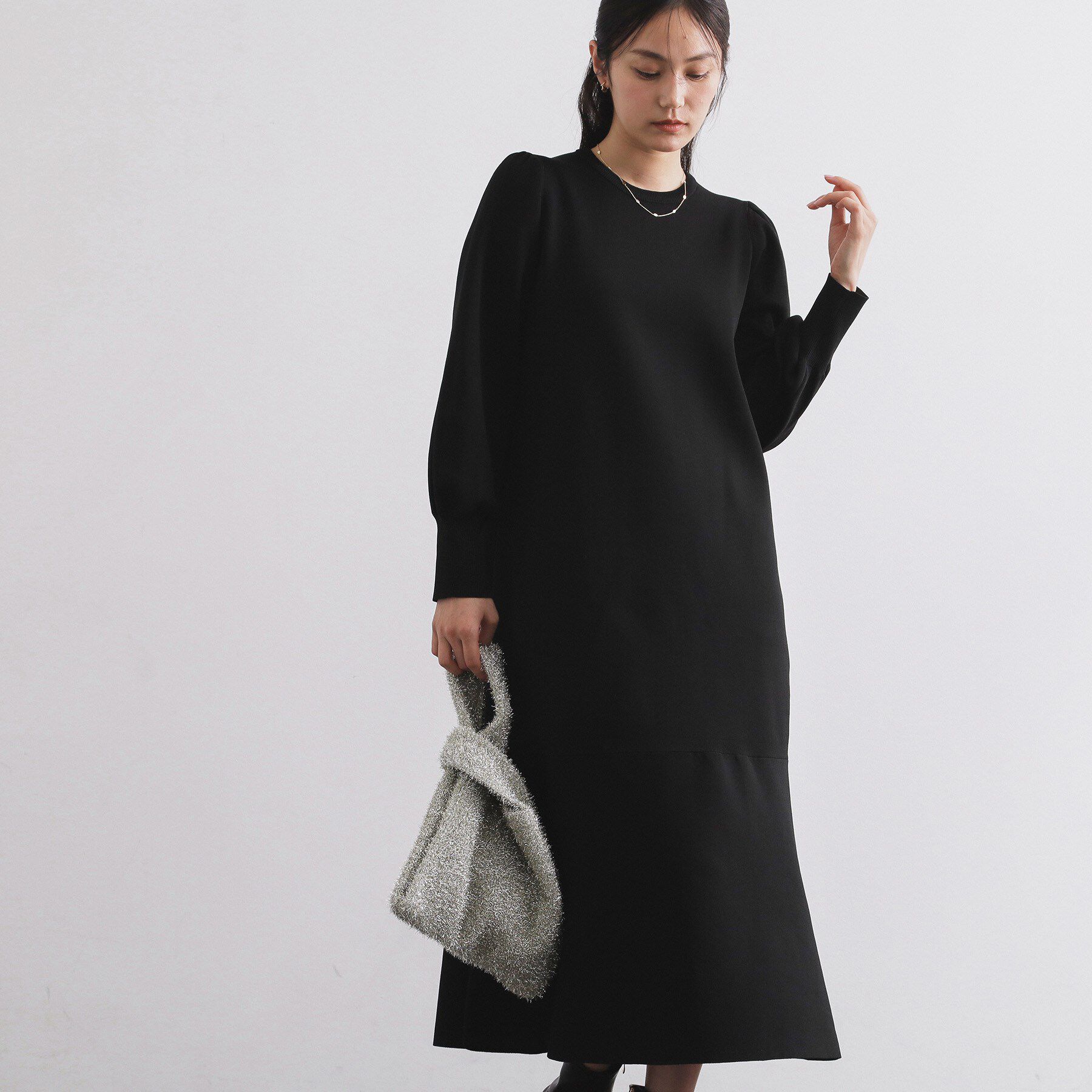 OPAQUE.CLIP「裾フレアニットワンピース【洗濯機OK/抗ピル】」|ワンピース|ブラック(019)